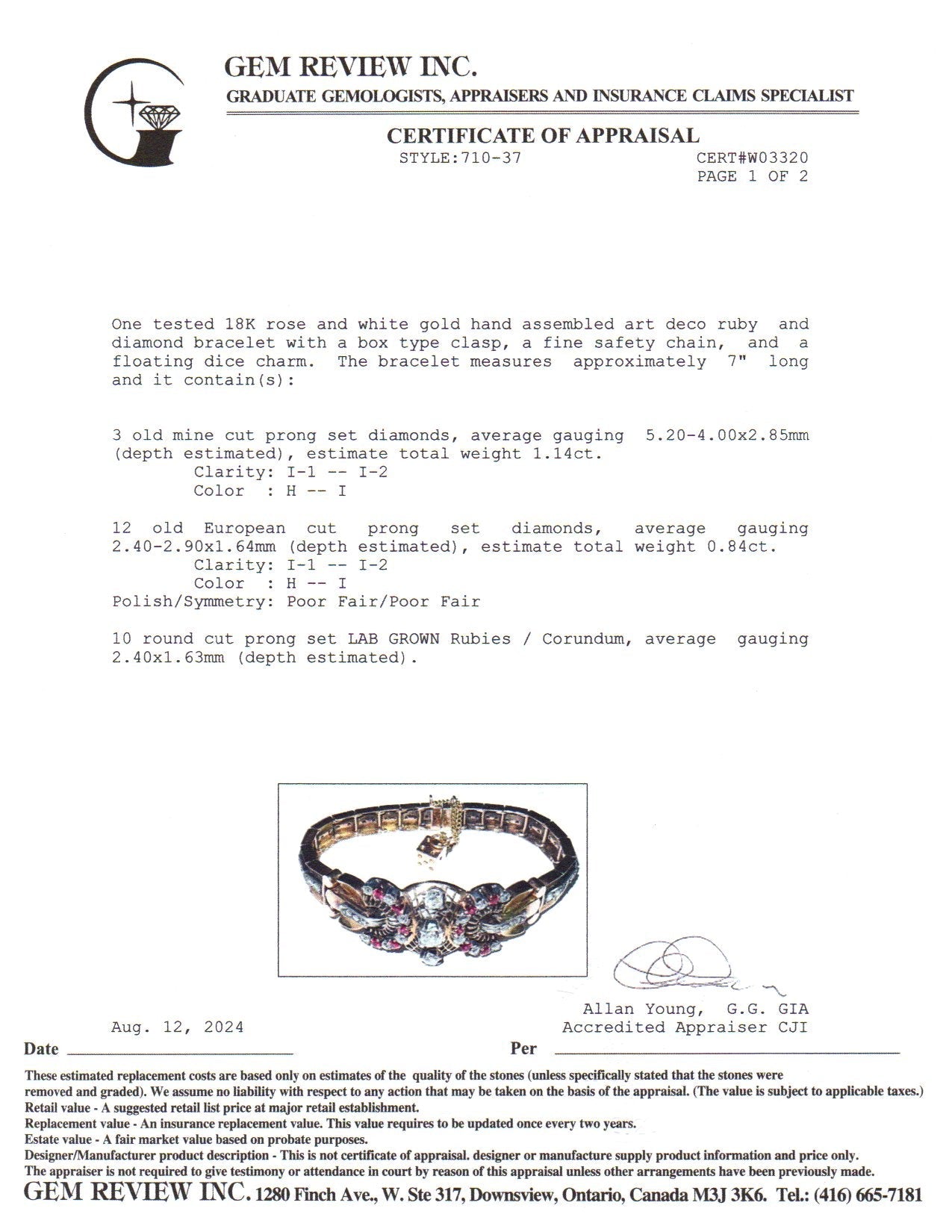 18k Rose & White Gold Ruby and Diamond Art Deco Bracelet | 2.40x1.63mm, 2.80ctw | 7"
