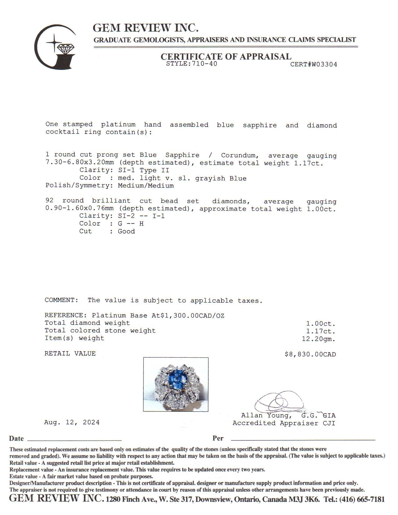 Bague en platine, saphir et diamants | 1,17 ct, 1,00 ct au total | 5,75