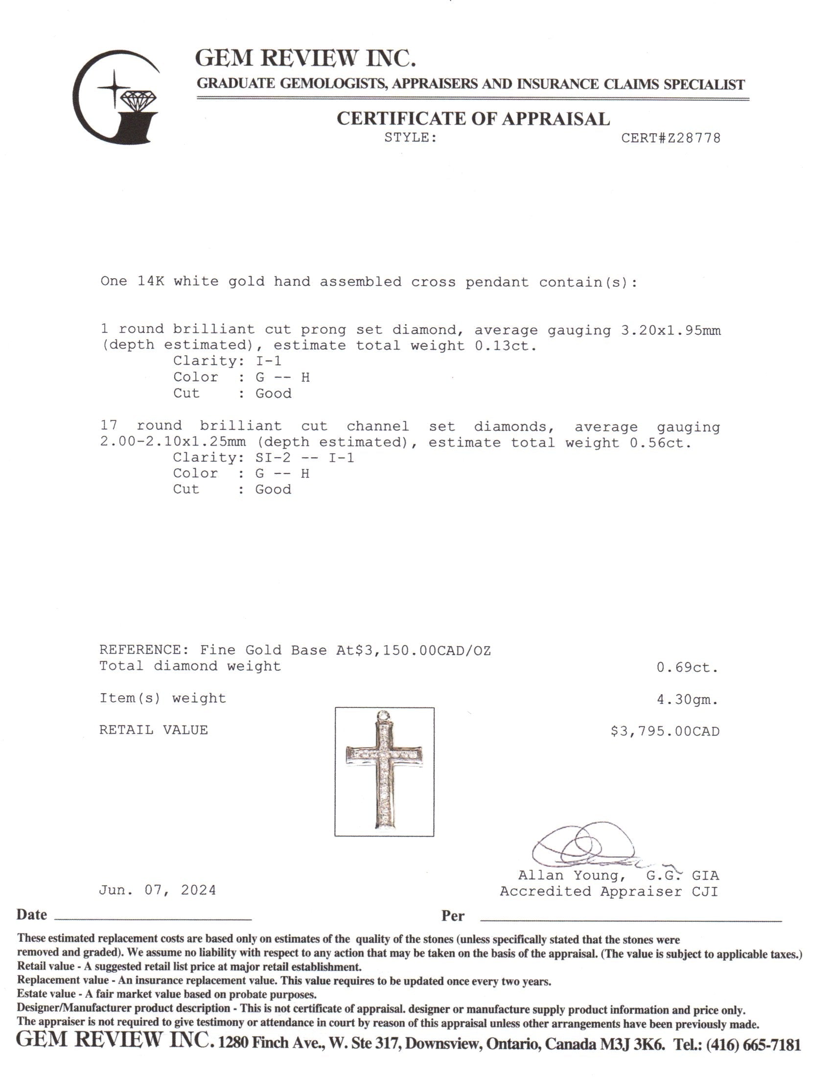 14K White Gold Cross Diamond Pendant | 0.69ctw