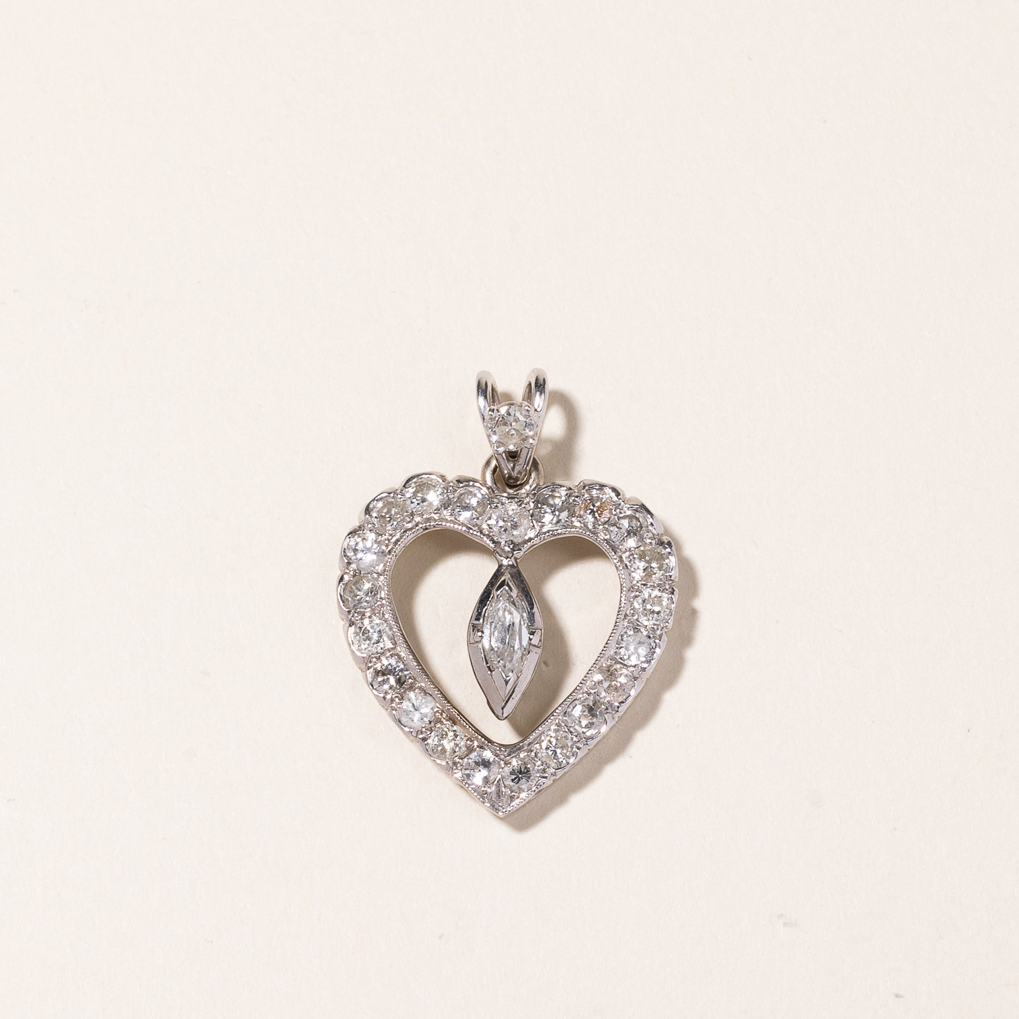 14K White Gold Heart Shaped Diamond Pendant | 1.55ctw
