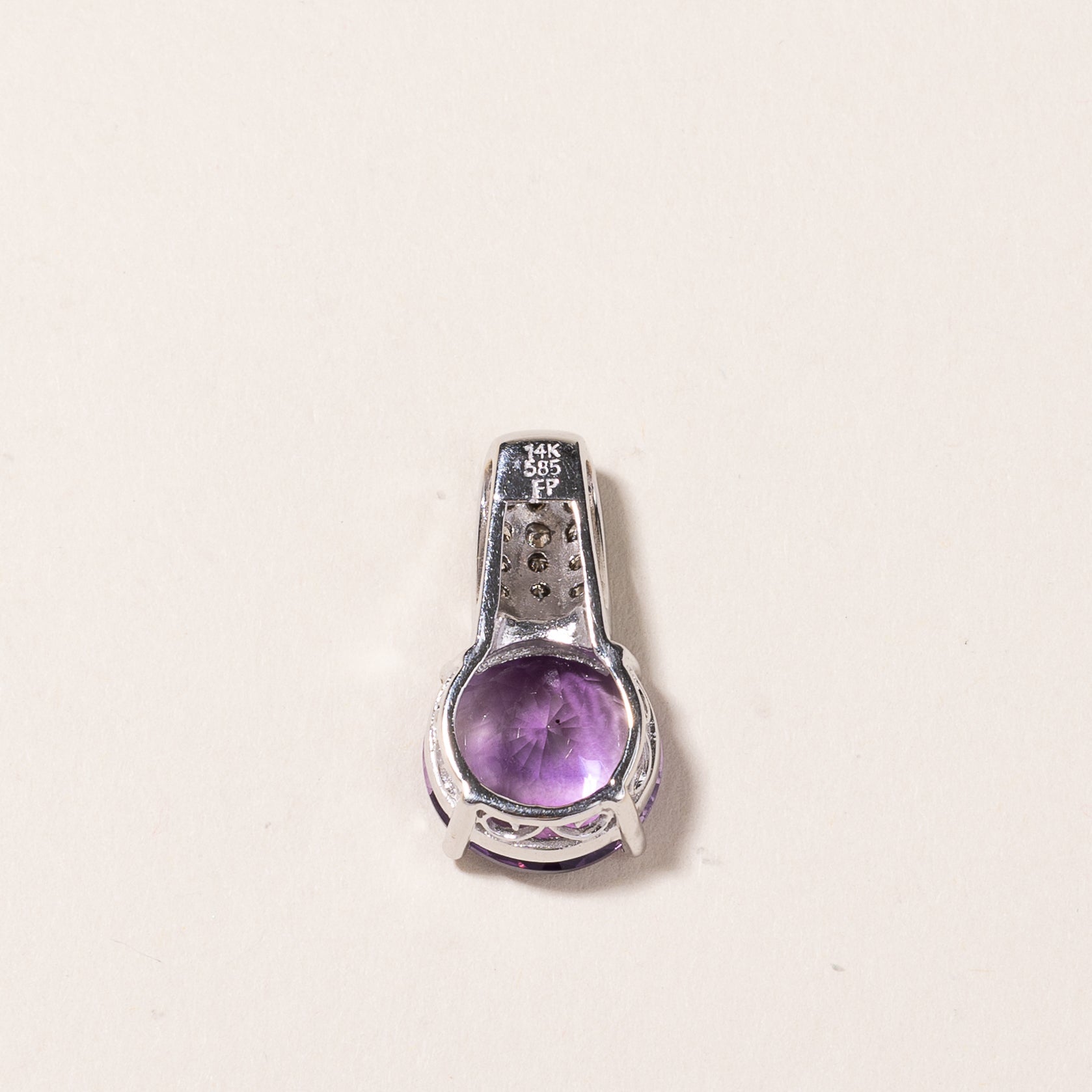 14K White Gold Amethyst & Diamond Pendant | 4.79ct, 0.24ctw