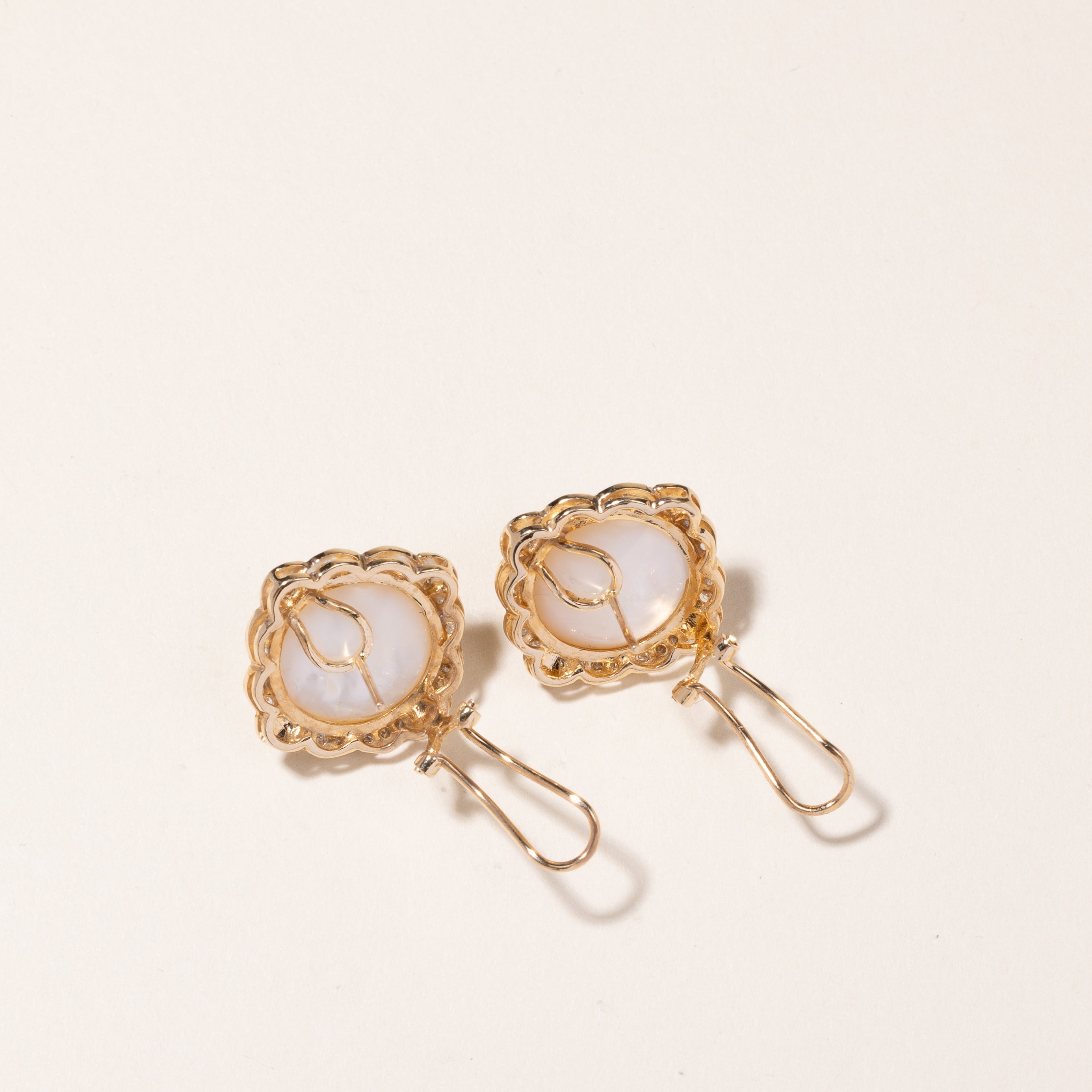 14K Yellow Gold Pearl & Diamond Earrings | 14.00-14.50mm, 0.48ctw