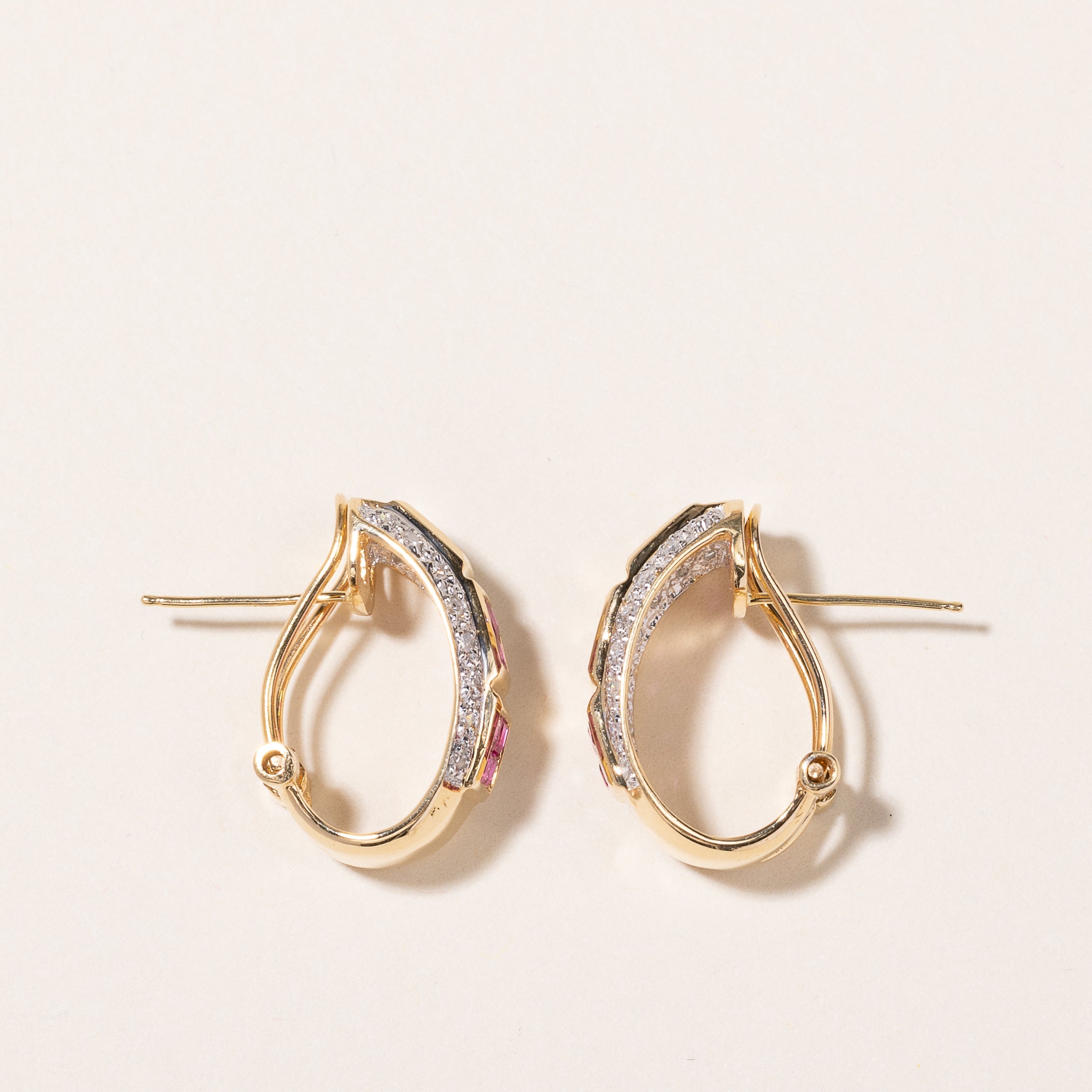 18K Yellow Gold Ruby & Diamond Earrings | 1.50ctw, 0.32ctw