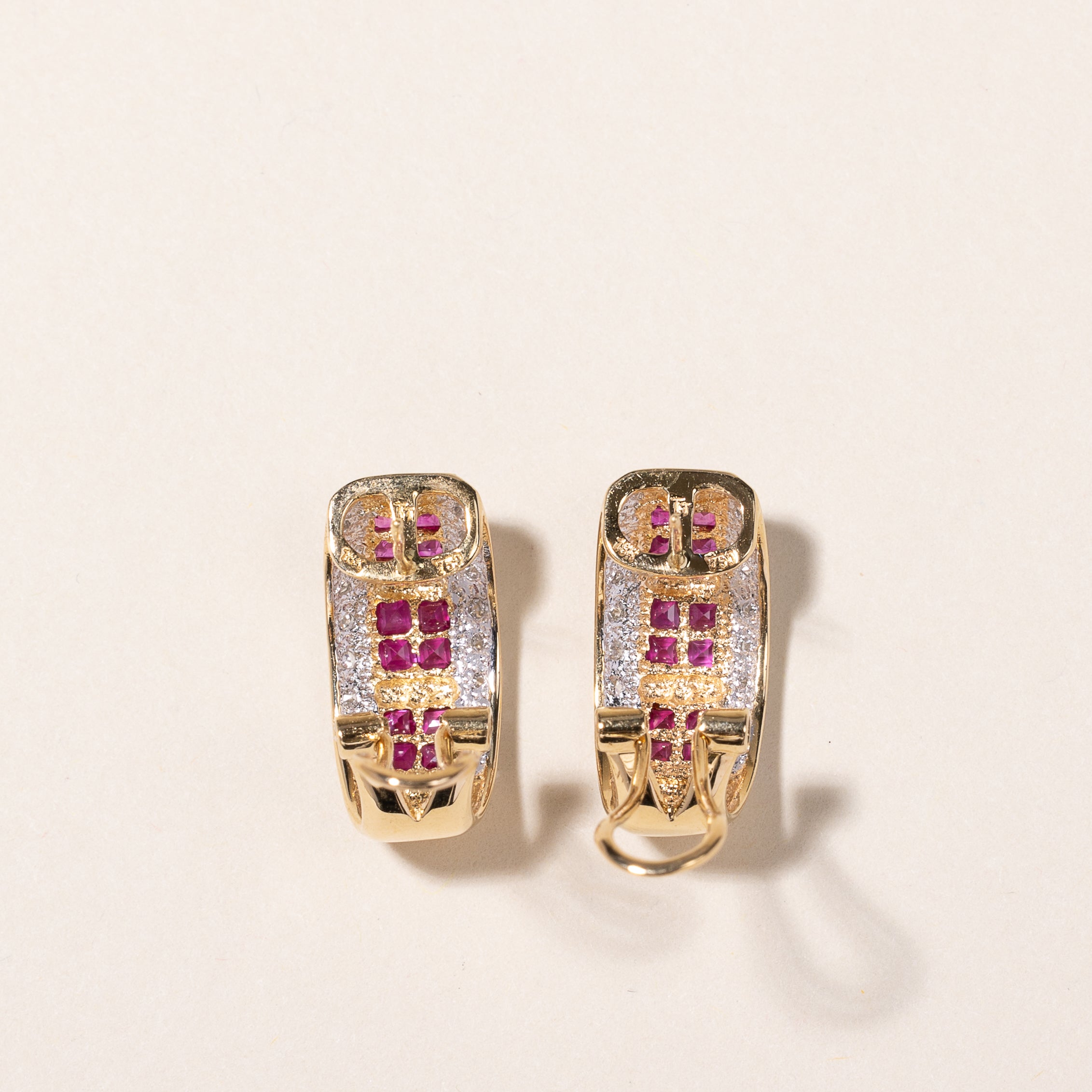 18K Yellow Gold Ruby & Diamond Earrings | 1.50ctw, 0.32ctw