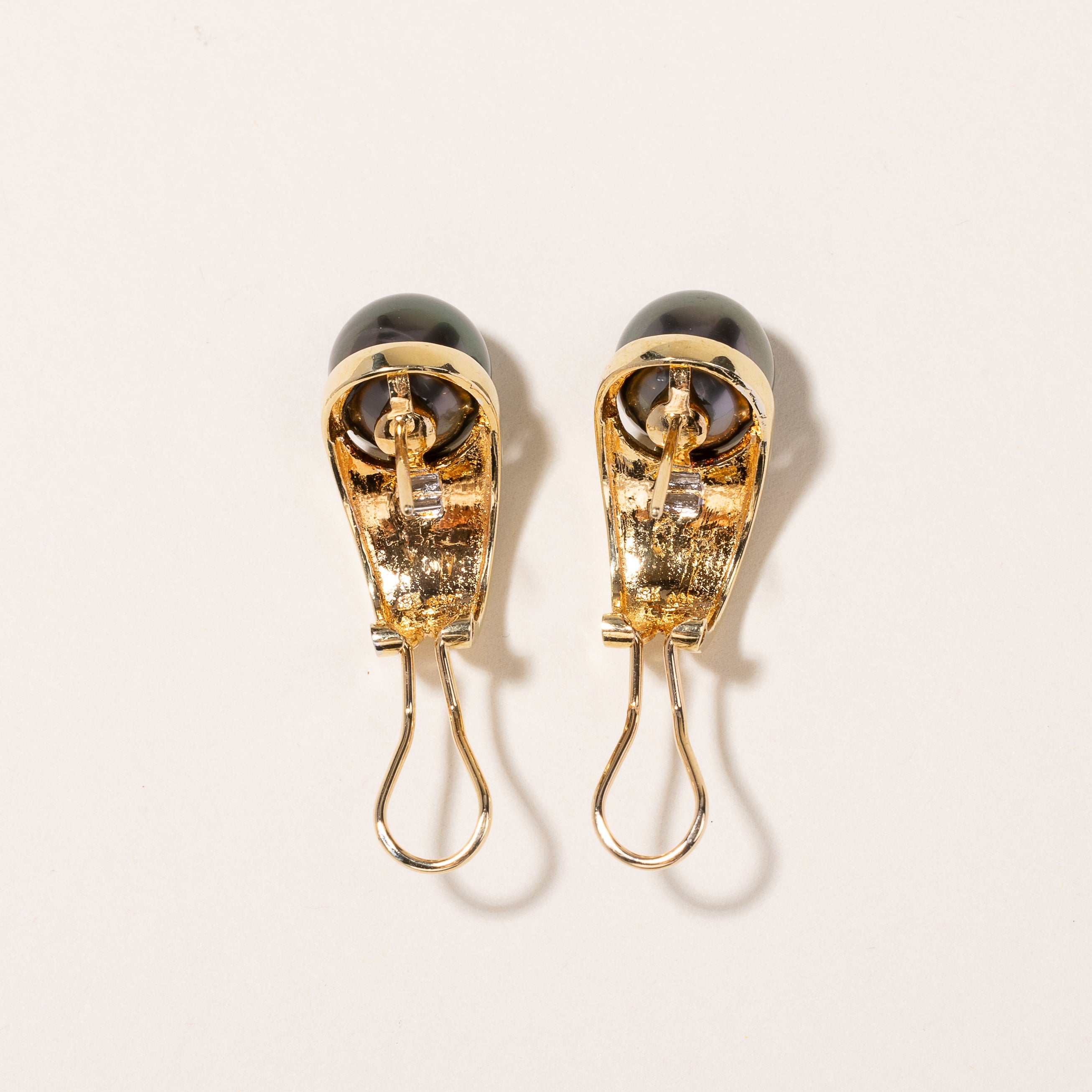 18K Yellow Gold Black South Sea Pearl & Diamond Earrings | 10.50-10.80mm, 0.23ctw