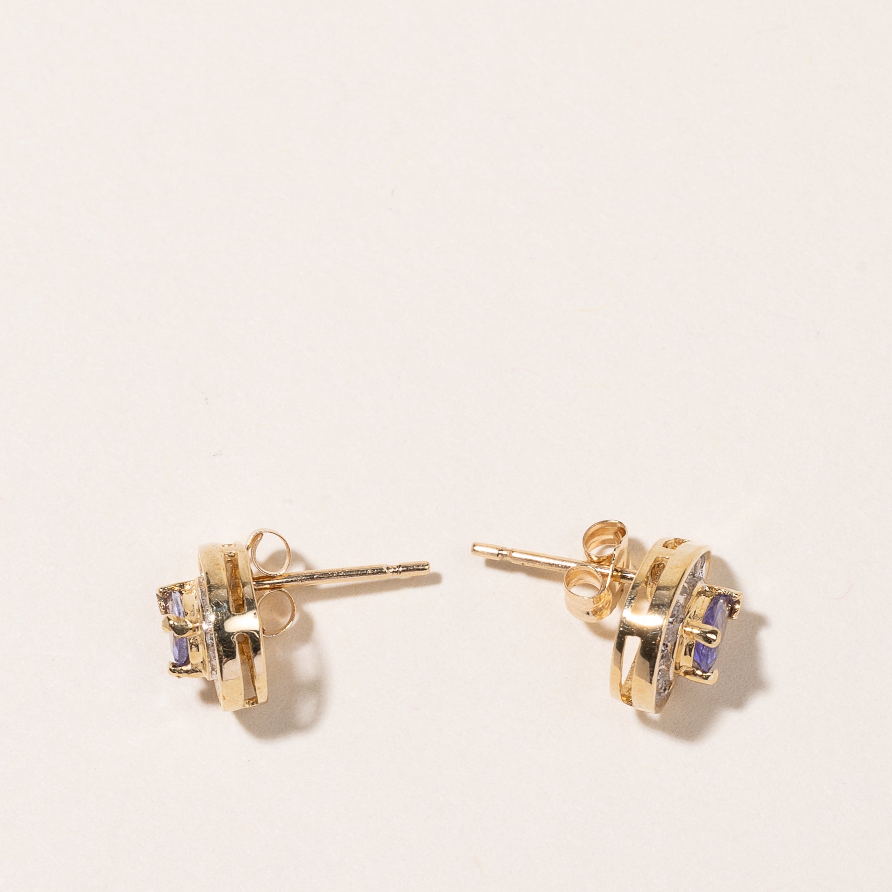 10-14K Yellow Gold Tanzanite and Diamond Earrings | 0.42ctw, 0.21ctw