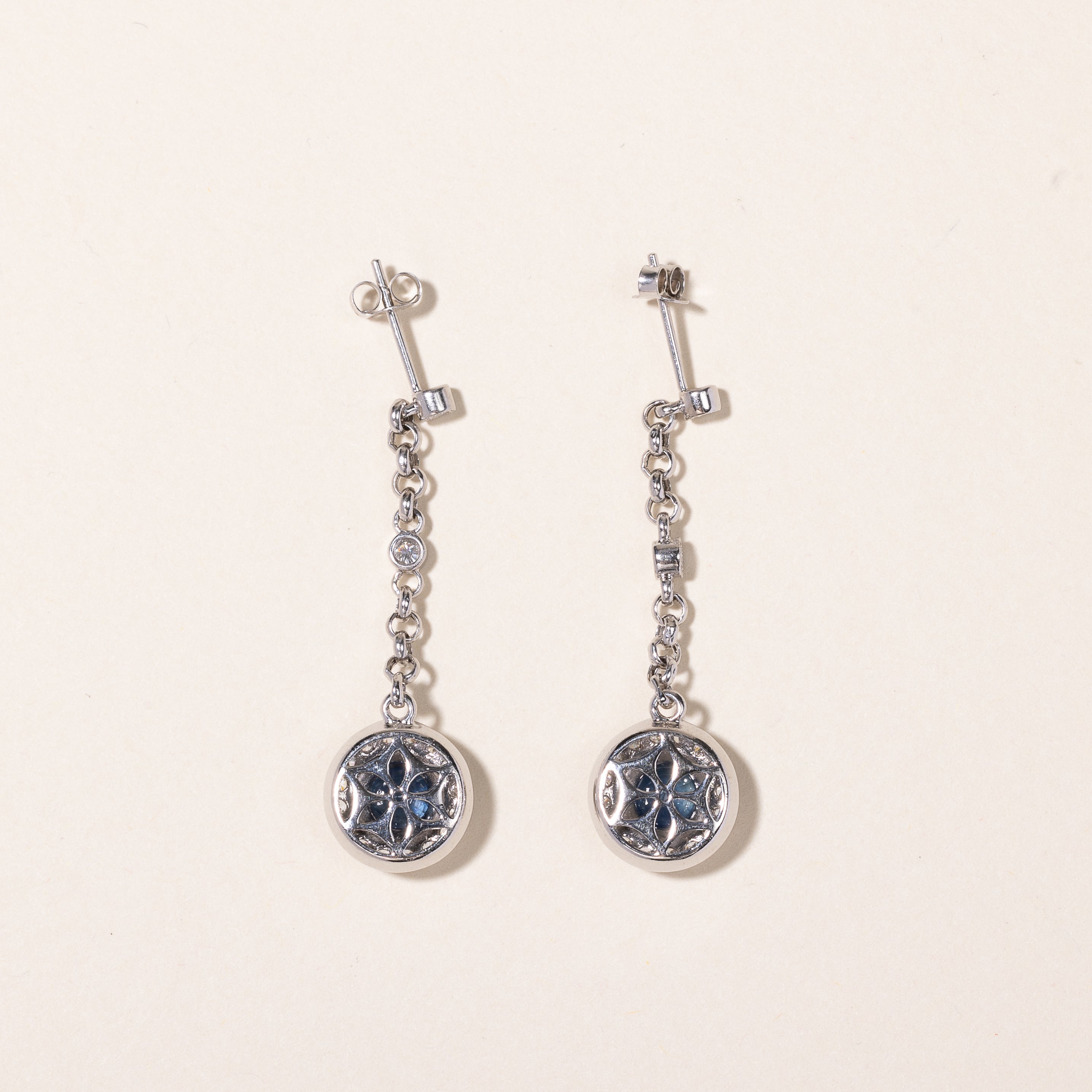 14k White Gold Sapphire & Diamond Drop Earrings | 0.80ctw, 1.45ctw |