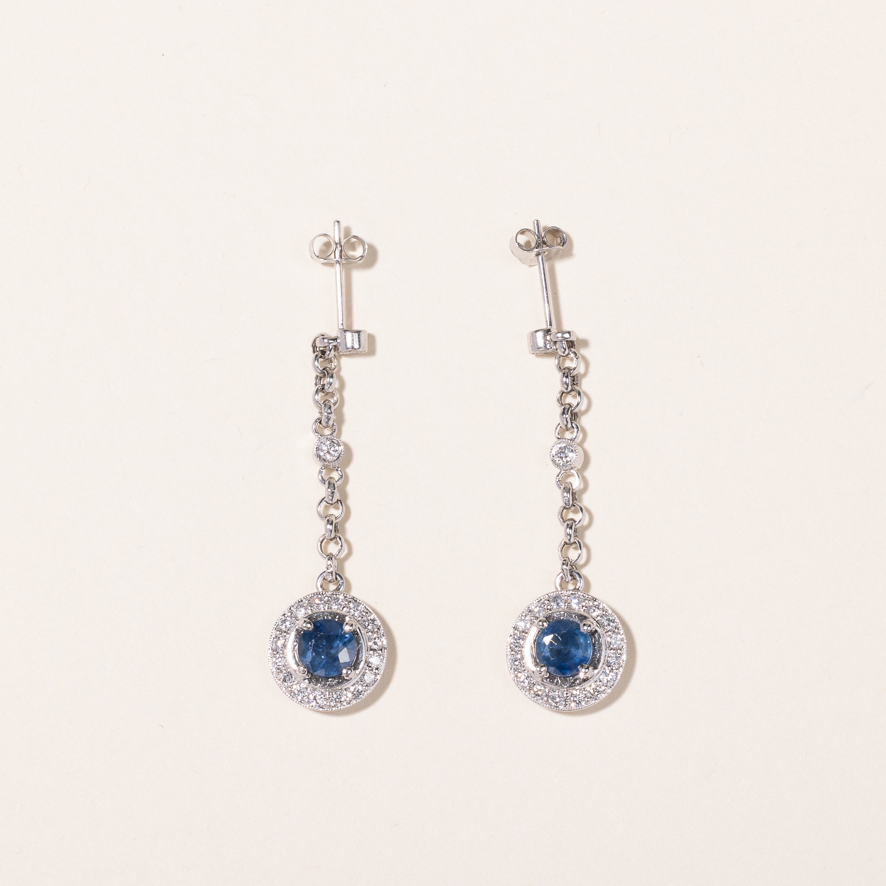 14k White Gold Sapphire & Diamond Drop Earrings | 0.80ctw, 1.45ctw |