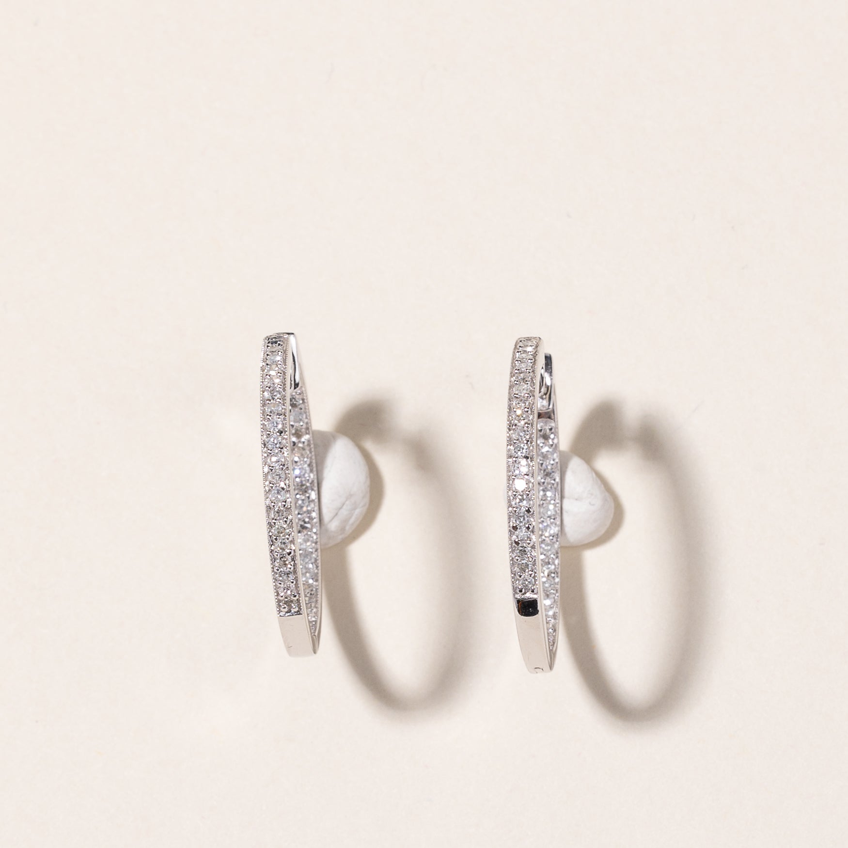 10k White Gold Diamond Hoop Earrings | 1.00ctw