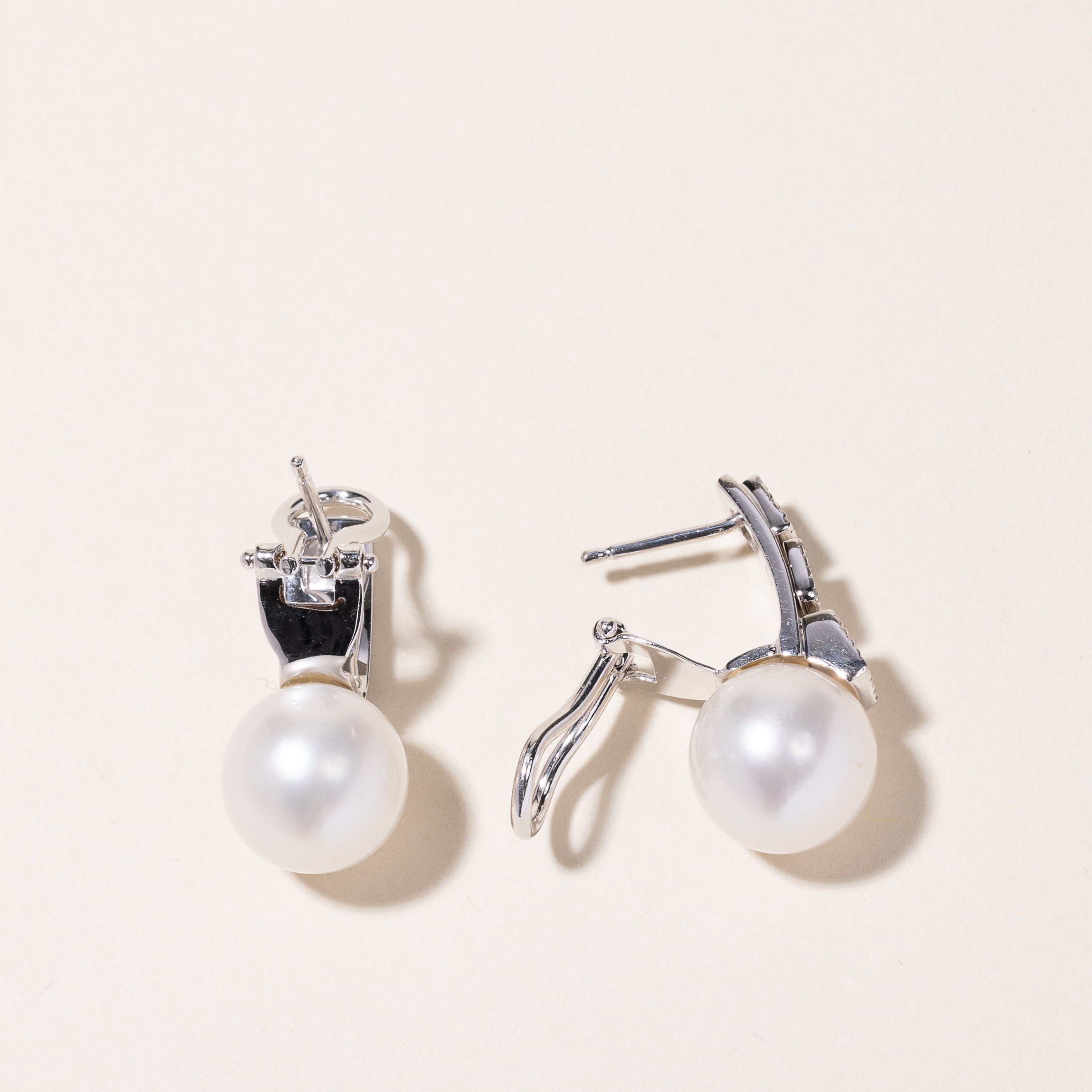 18k White Gold Pearl & Diamond Earring | 11.10-11.20mm, 0.43ctw