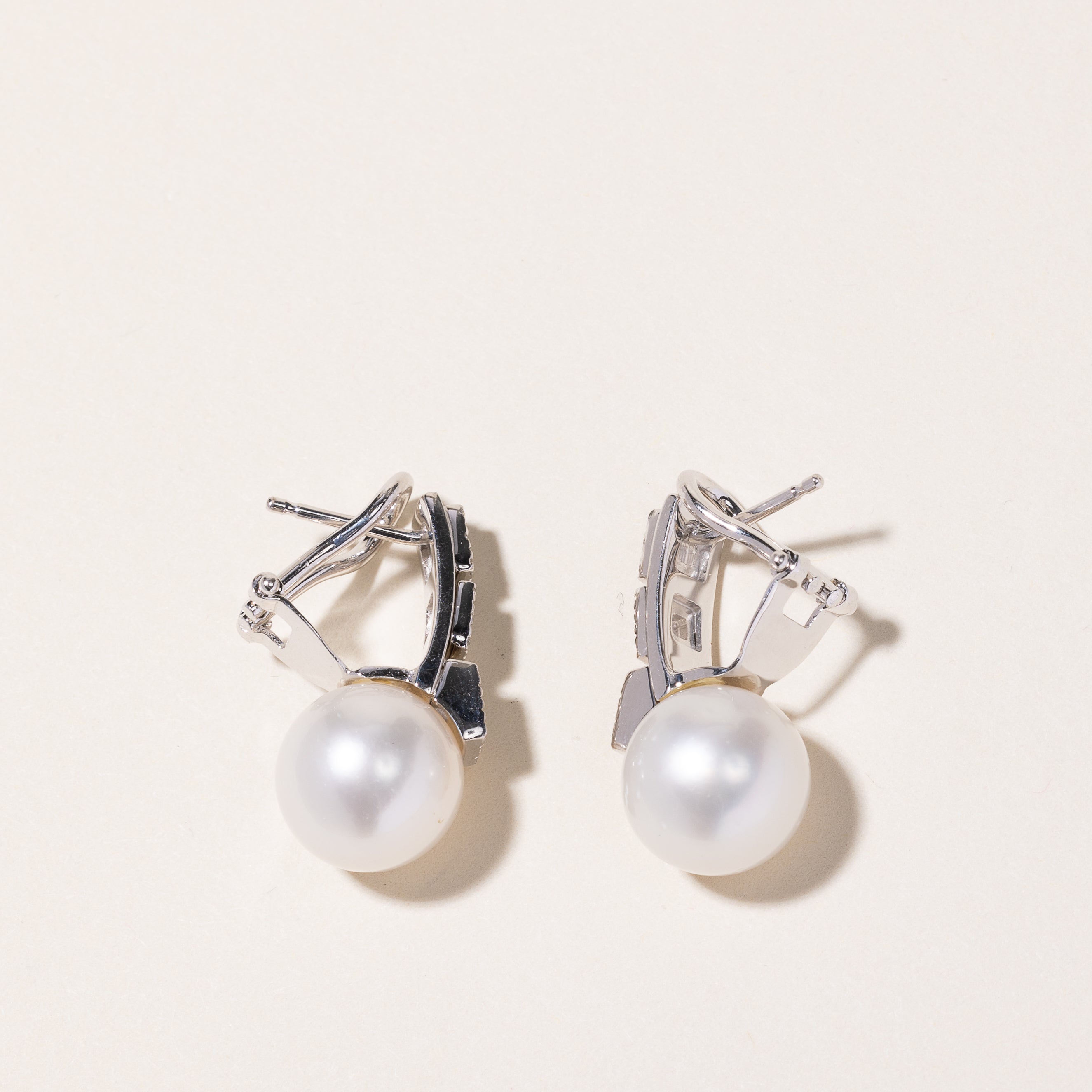 18k White Gold Pearl & Diamond Earring | 11.10-11.20mm, 0.43ctw