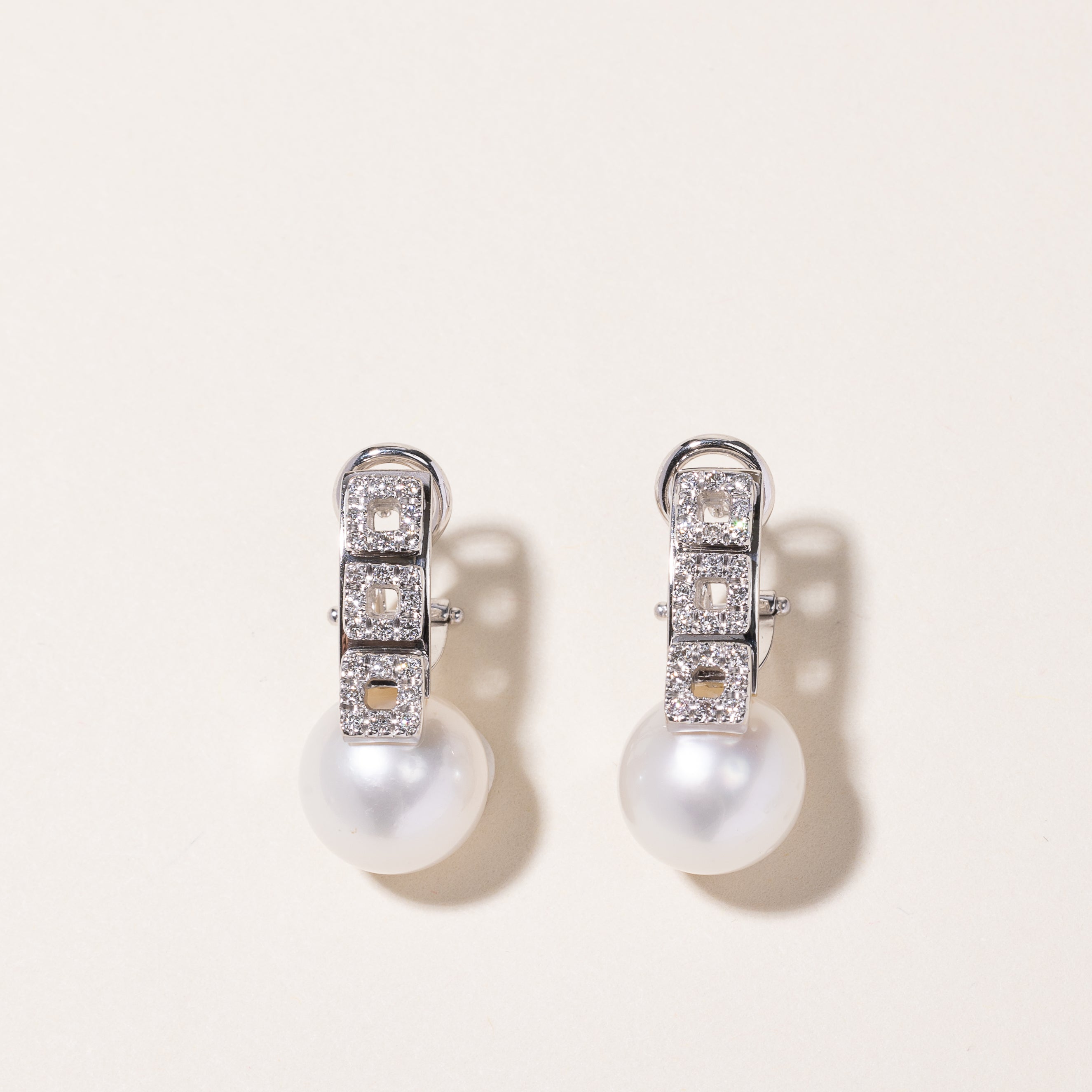 18k White Gold Pearl & Diamond Earring | 11.10-11.20mm, 0.43ctw