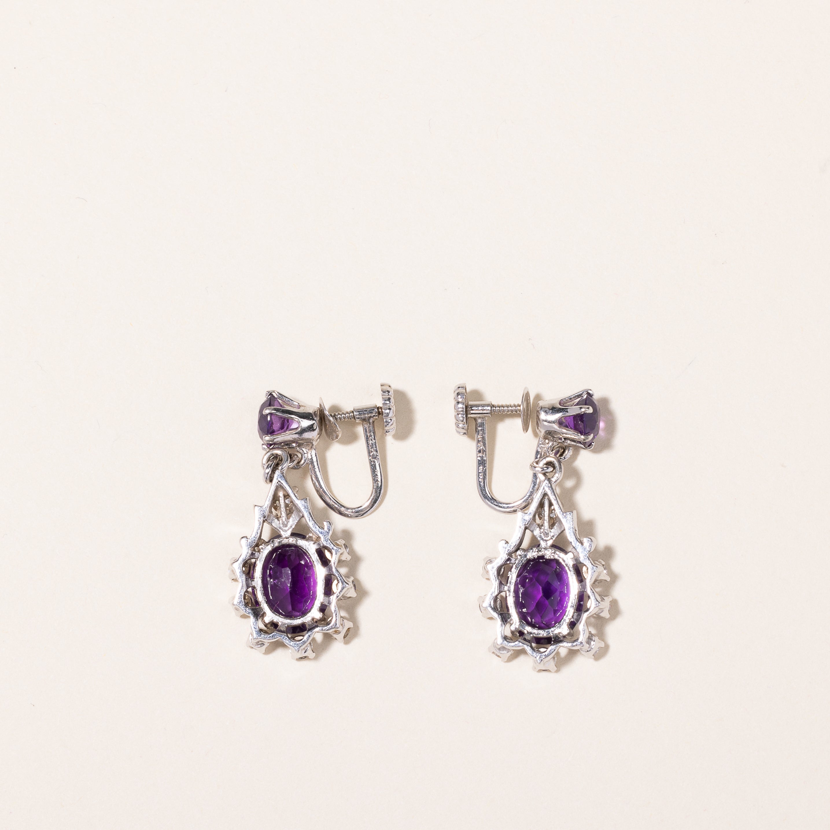 14k White Gold Amethyst & Diamond Earrings | 6.21ctw, 0.80ctw |