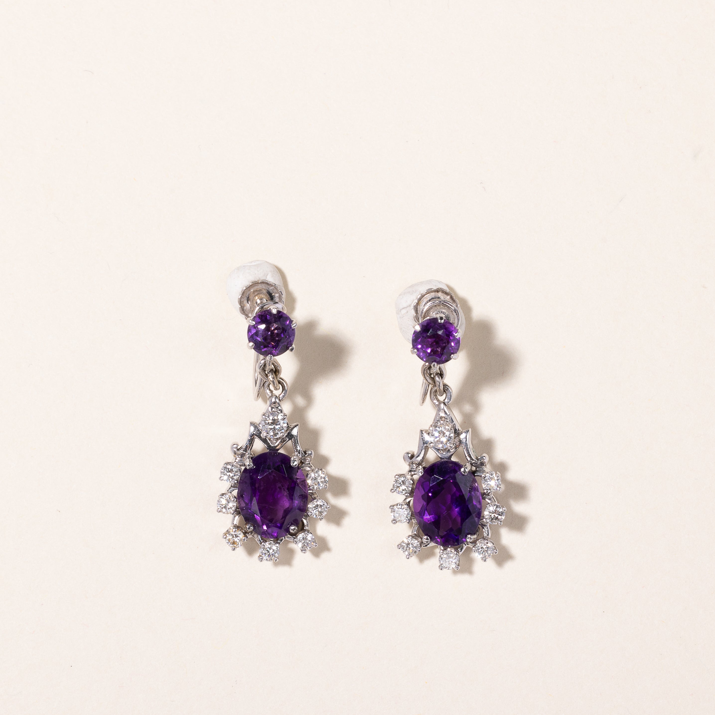 14k White Gold Amethyst & Diamond Earrings | 6.21ctw, 0.80ctw |