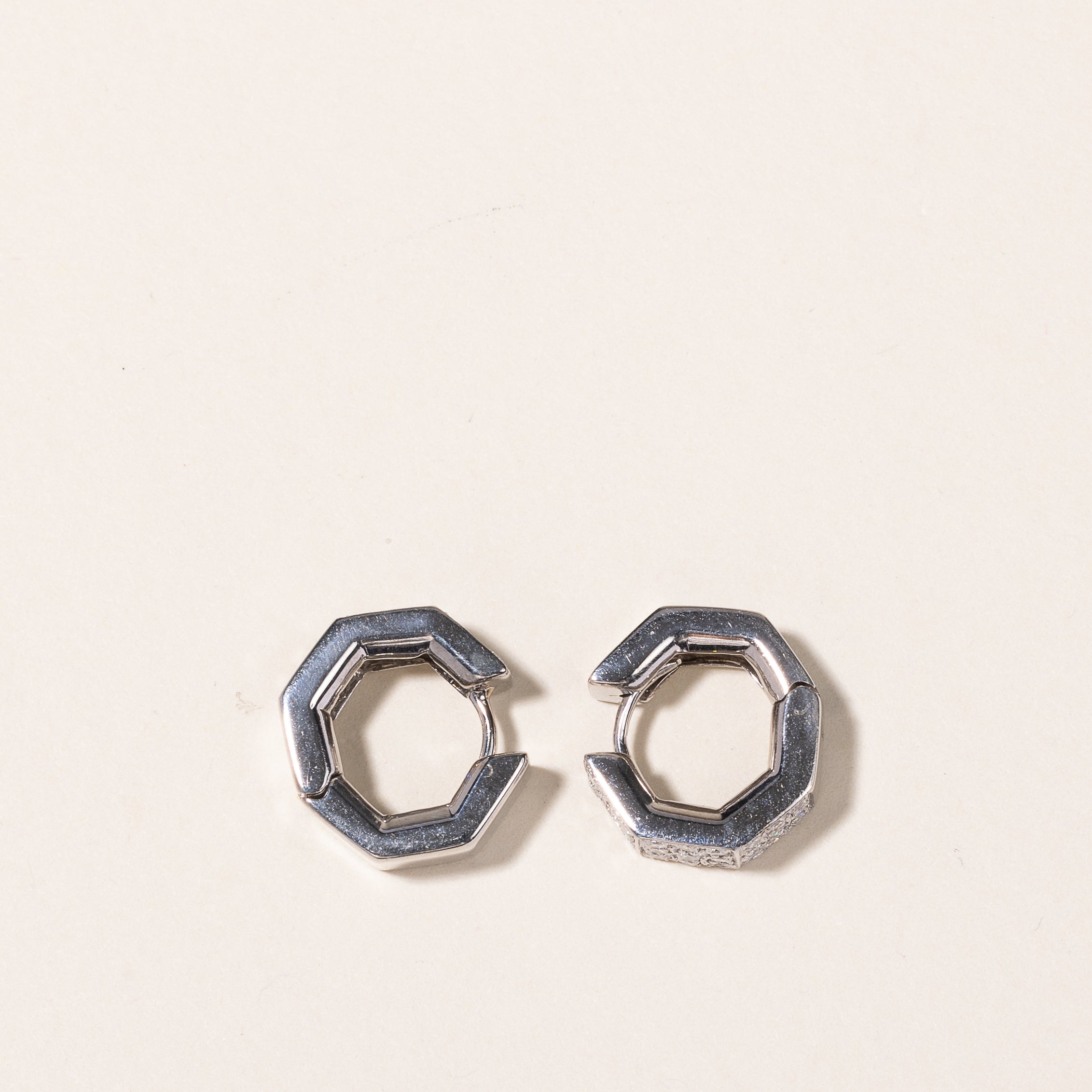 18k White Gold Octagon Diamond Huggie Earrings | 0.73ctw