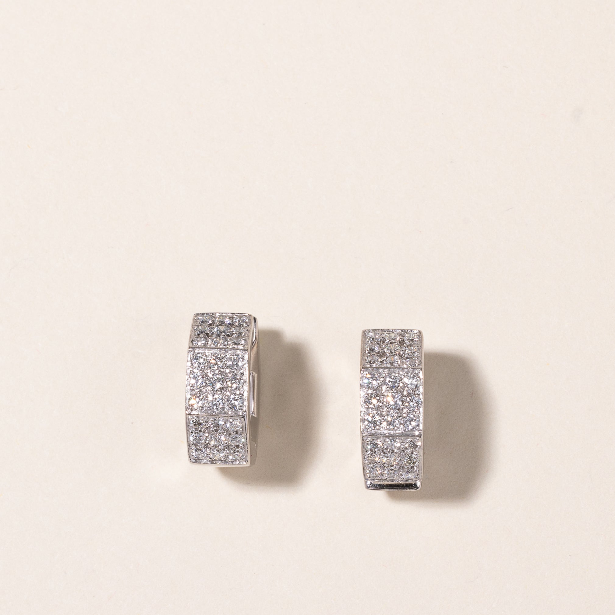 18k White Gold Octagon Diamond Huggie Earrings | 0.73ctw