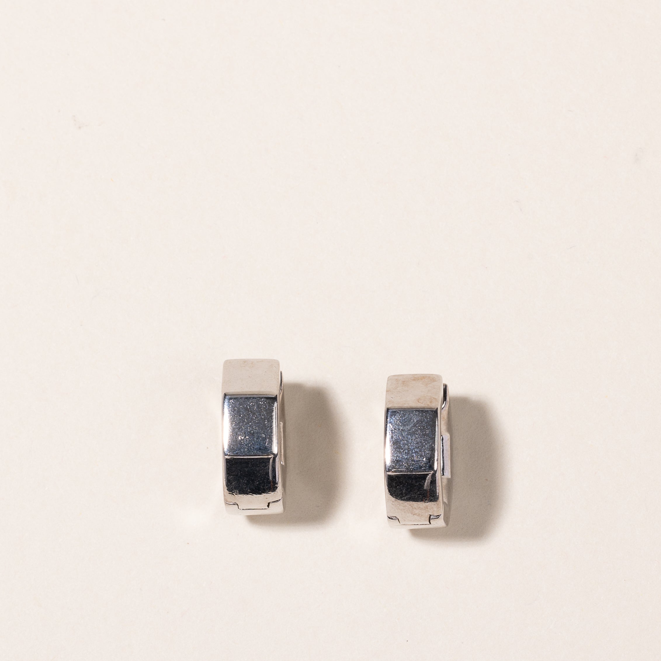 18k White Gold Octagon Diamond Huggie Earrings | 0.73ctw