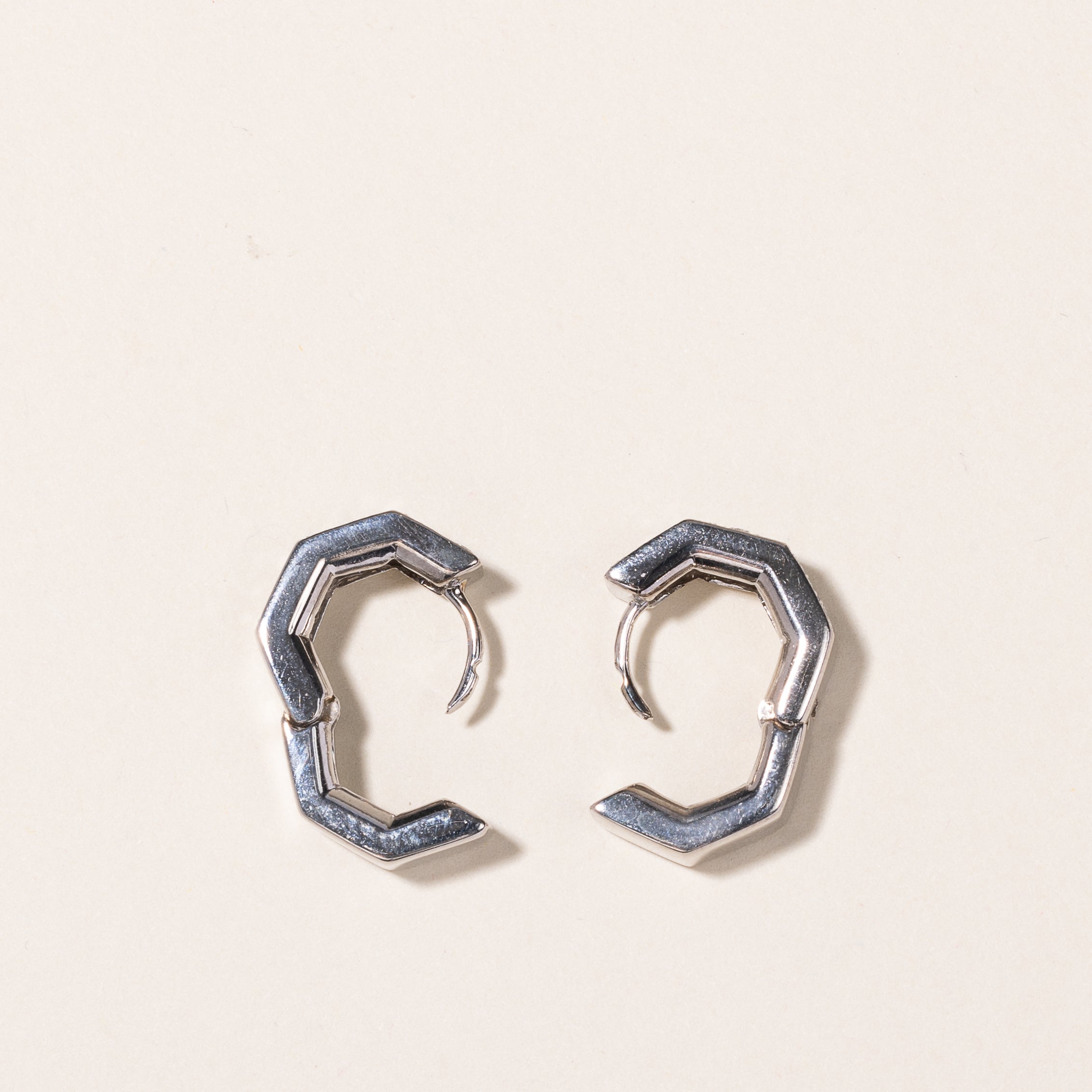 18k White Gold Octagon Diamond Huggie Earrings | 0.73ctw
