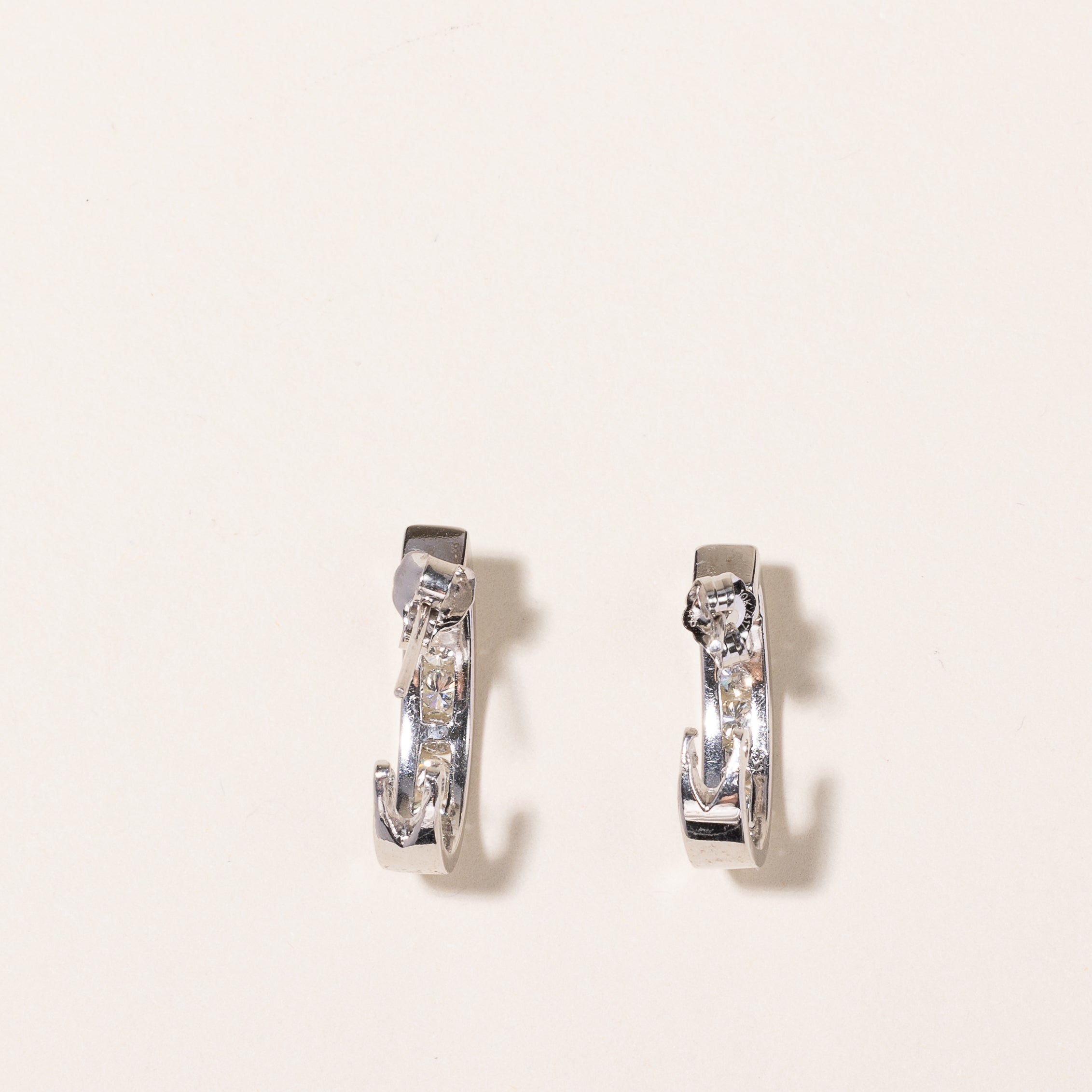 14k White Gold Diamond Huggie Earrings | 1.05ctw