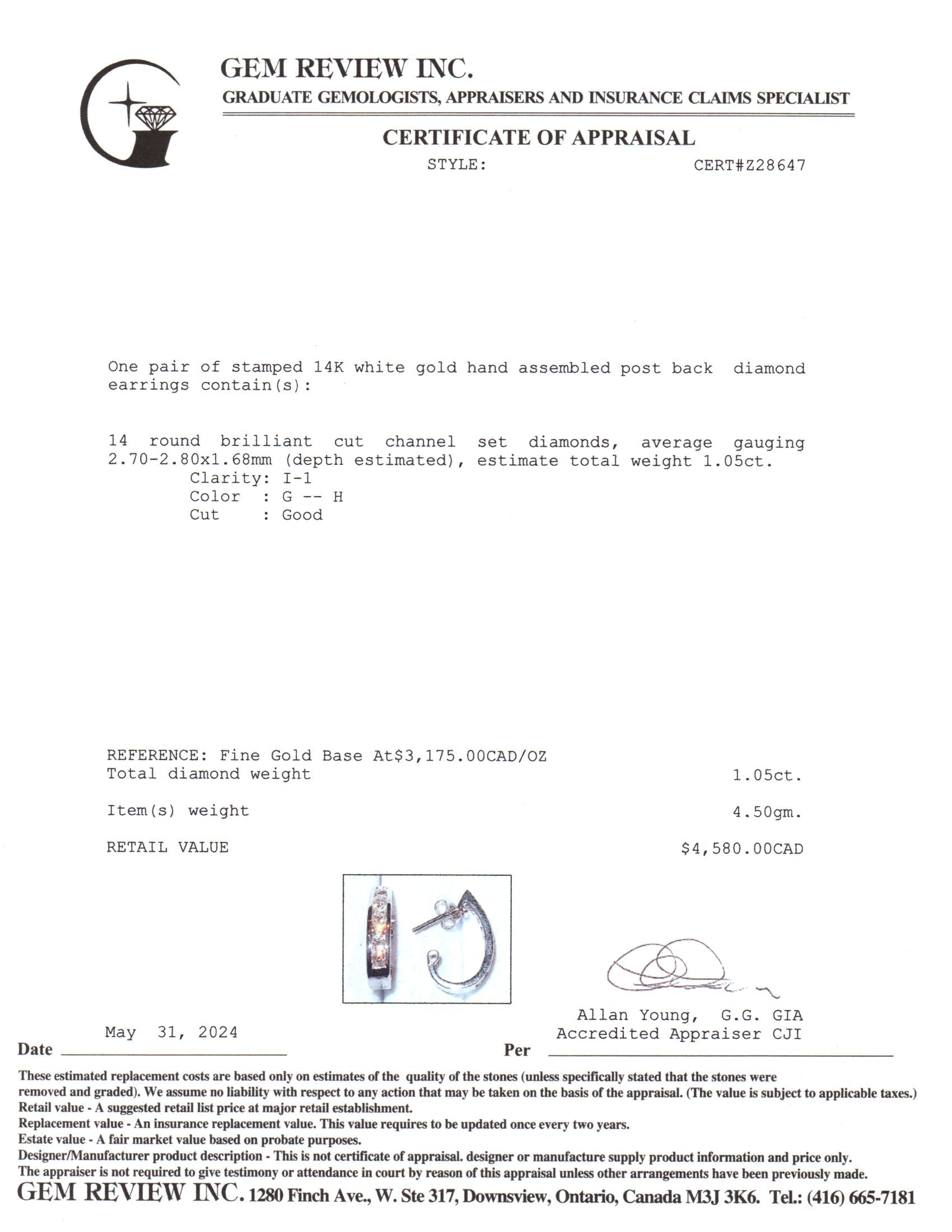 14k White Gold Diamond Huggie Earrings | 1.05ctw
