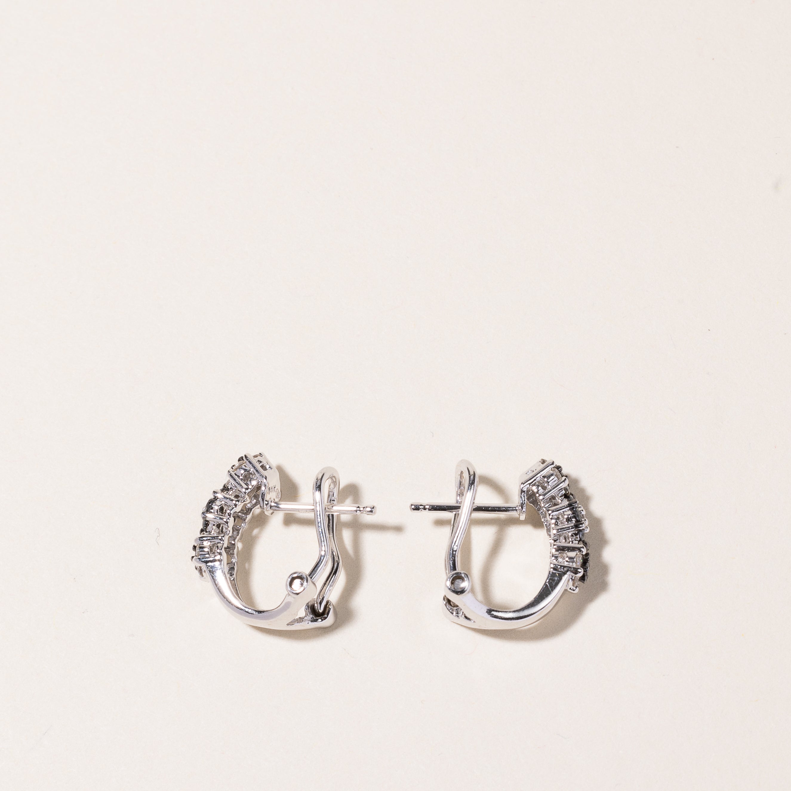 14k White Gold Floral Diamond Huggie Earrings | 0.57ctw