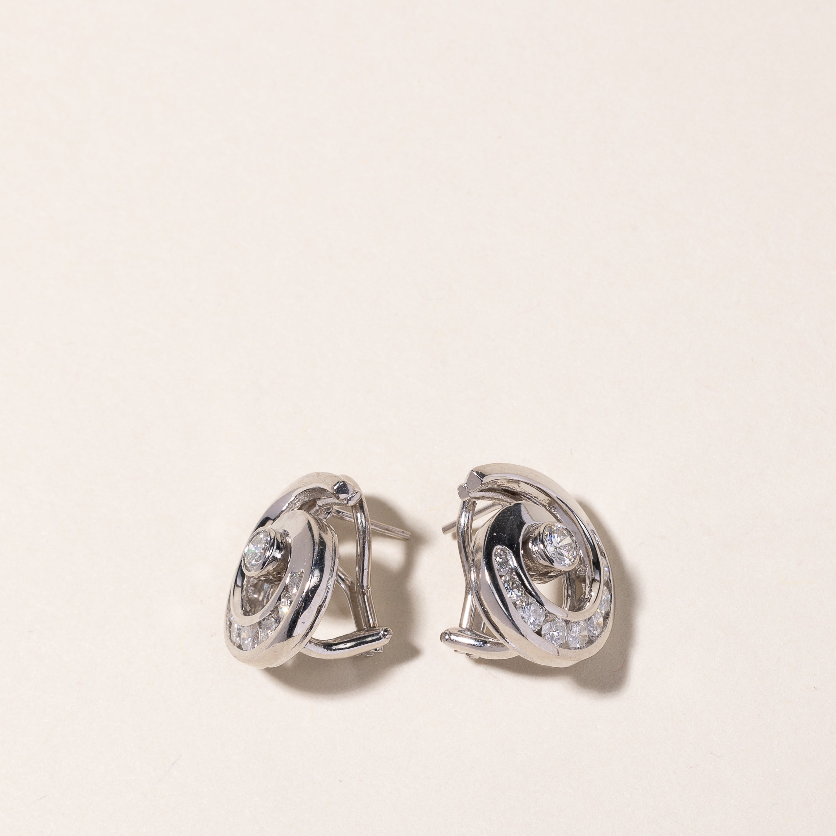 14k White Gold Diamond Swirl Earrings | 1.27ctw