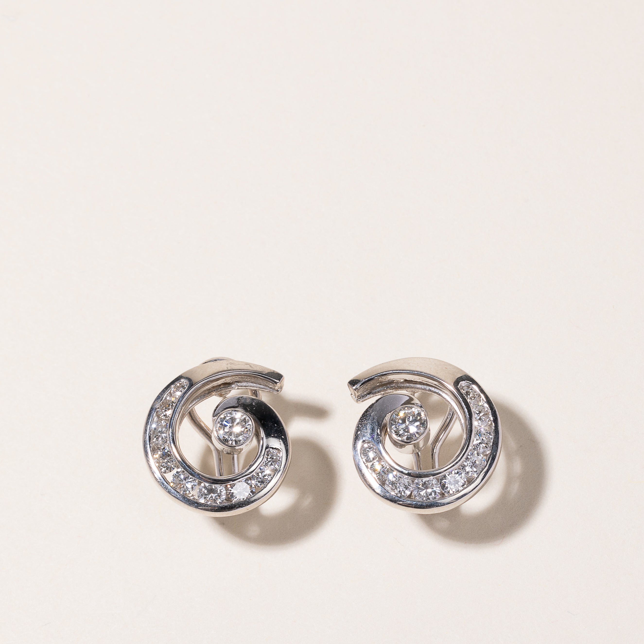 14k White Gold Diamond Swirl Earrings | 1.27ctw