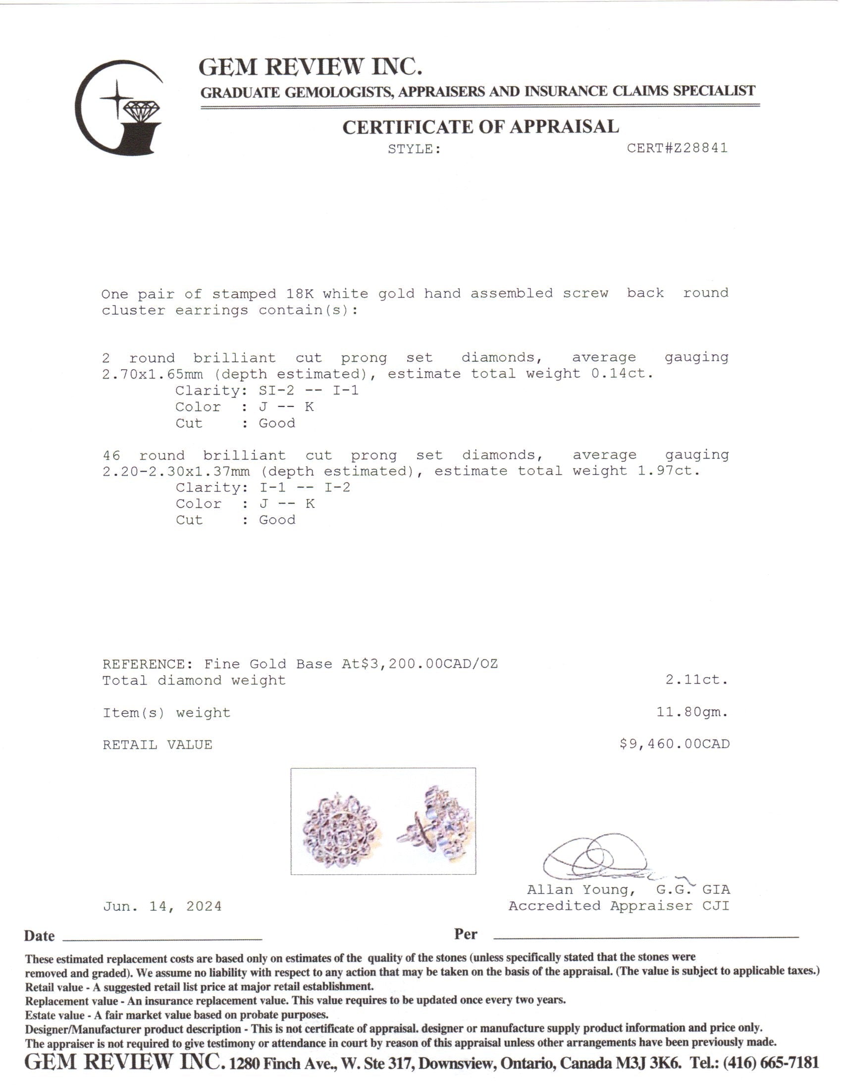 18k White Gold Cluster Diamond Earring | 2.11ctw