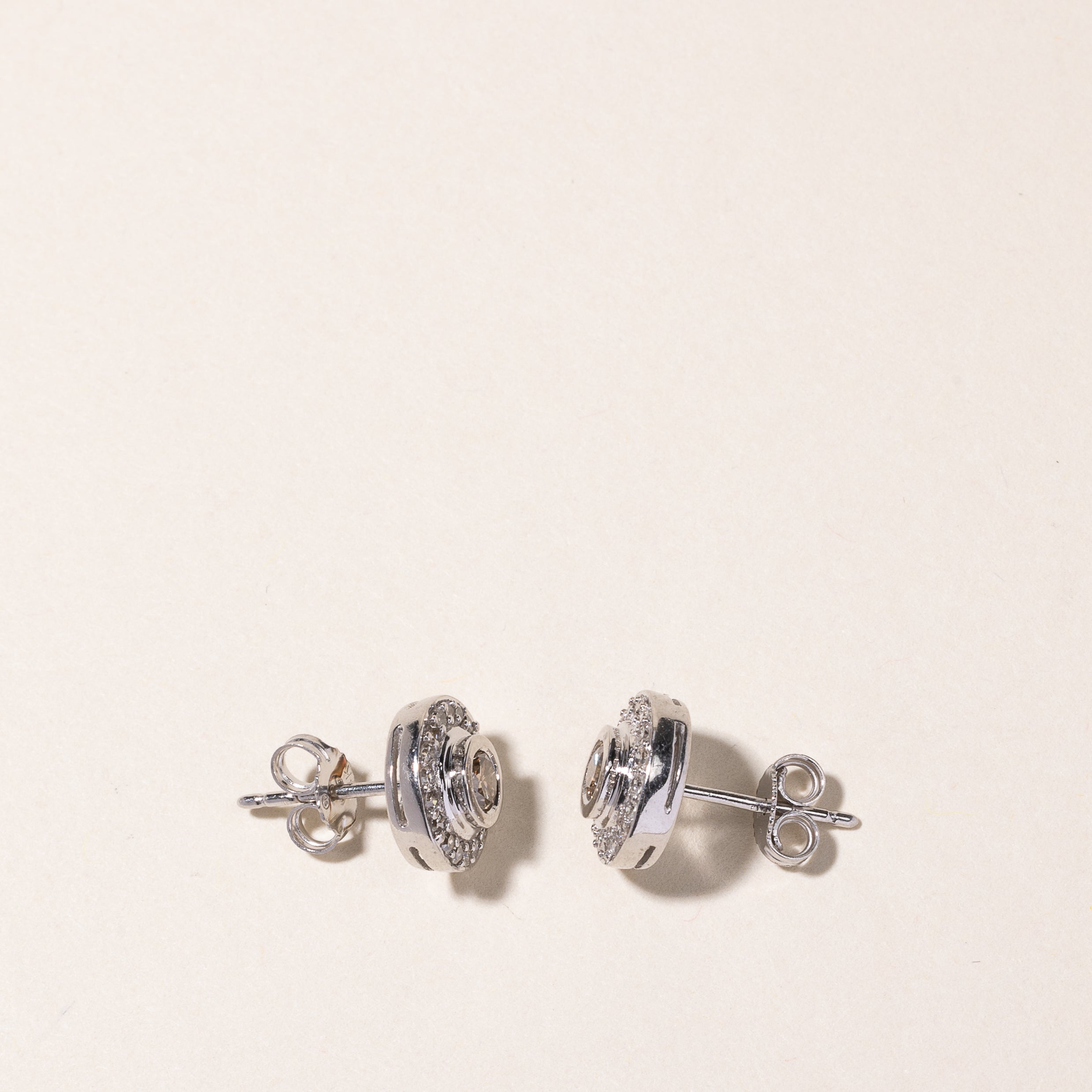 14k White Gold Diamond Halo Earrings | 0.84ctw