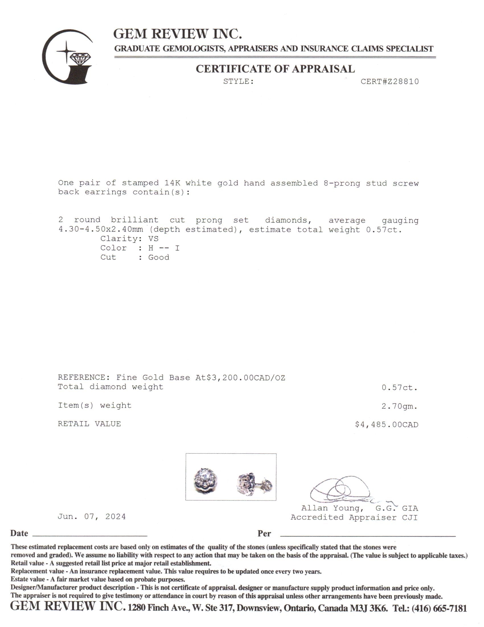 14k White Gold Diamond Stud Earrings | 0.57ctw