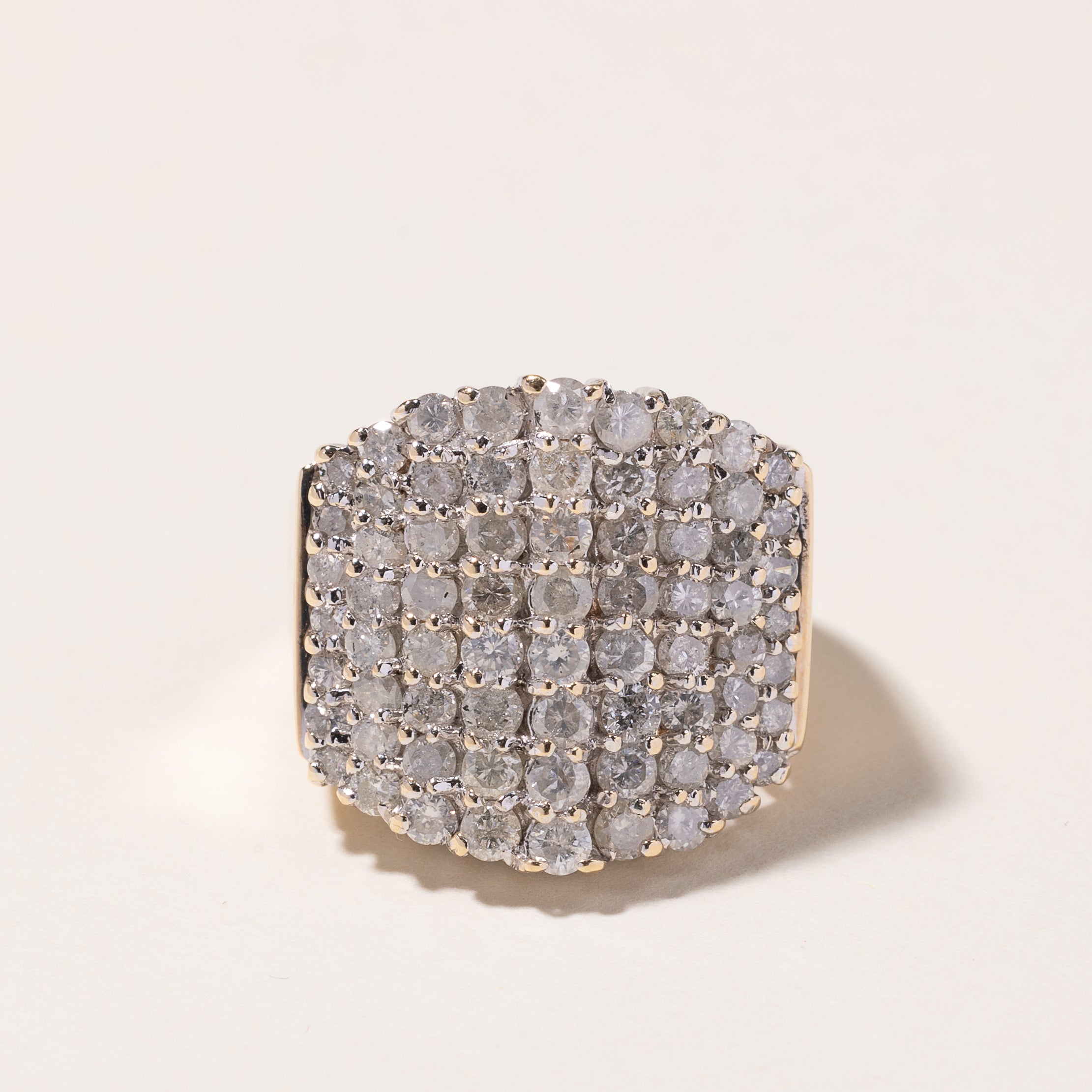 Bague en or jaune 14 carats sertie de diamants en grappe | 3,00 ct au total | Taille 7,25