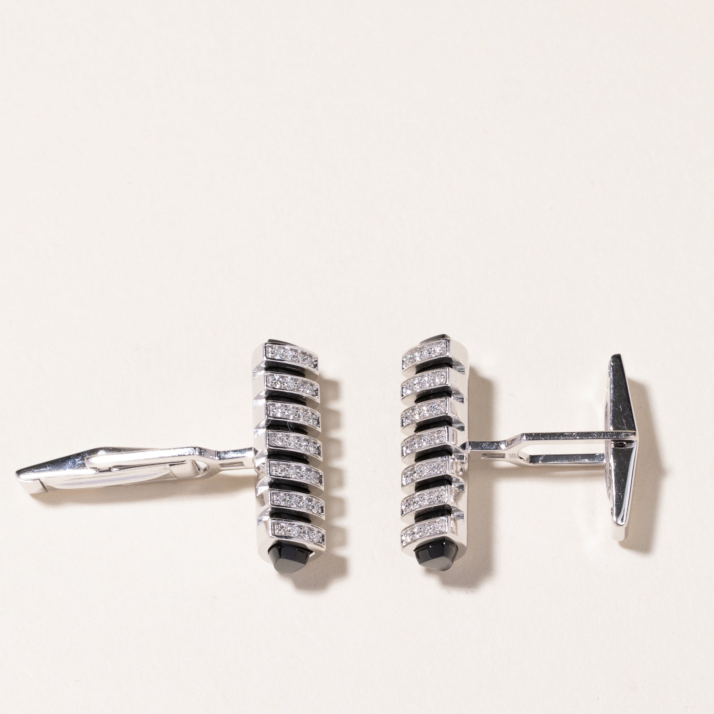 14k White Gold Onyx & Diamond Cufflinks | 0.81ctw |