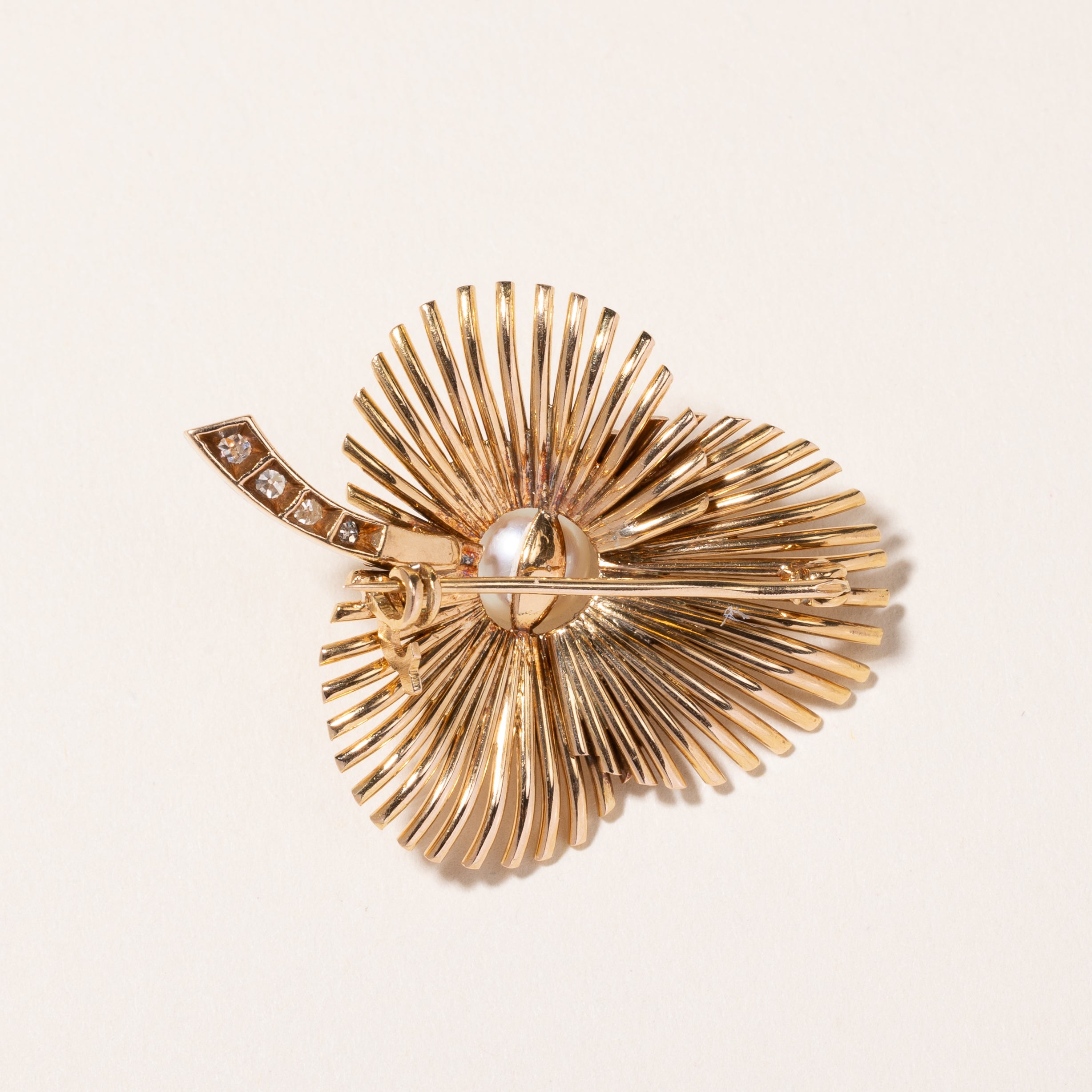 18k Yellow and White Gold Pearl & Diamond Brooch | 7.30mm, 0.12ctw |