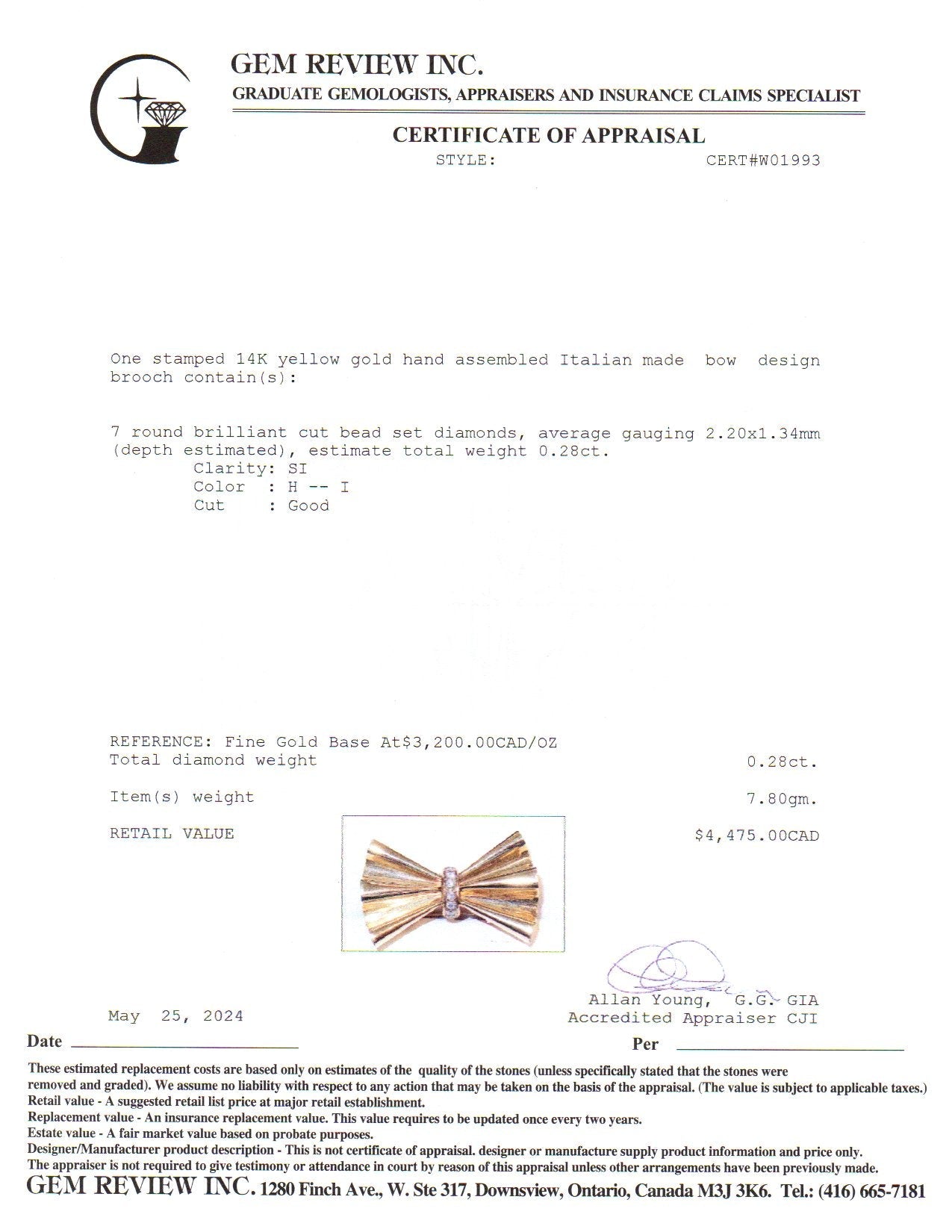 14k Yellow Gold Bow Design Diamond Brooch | 0.28ctw |