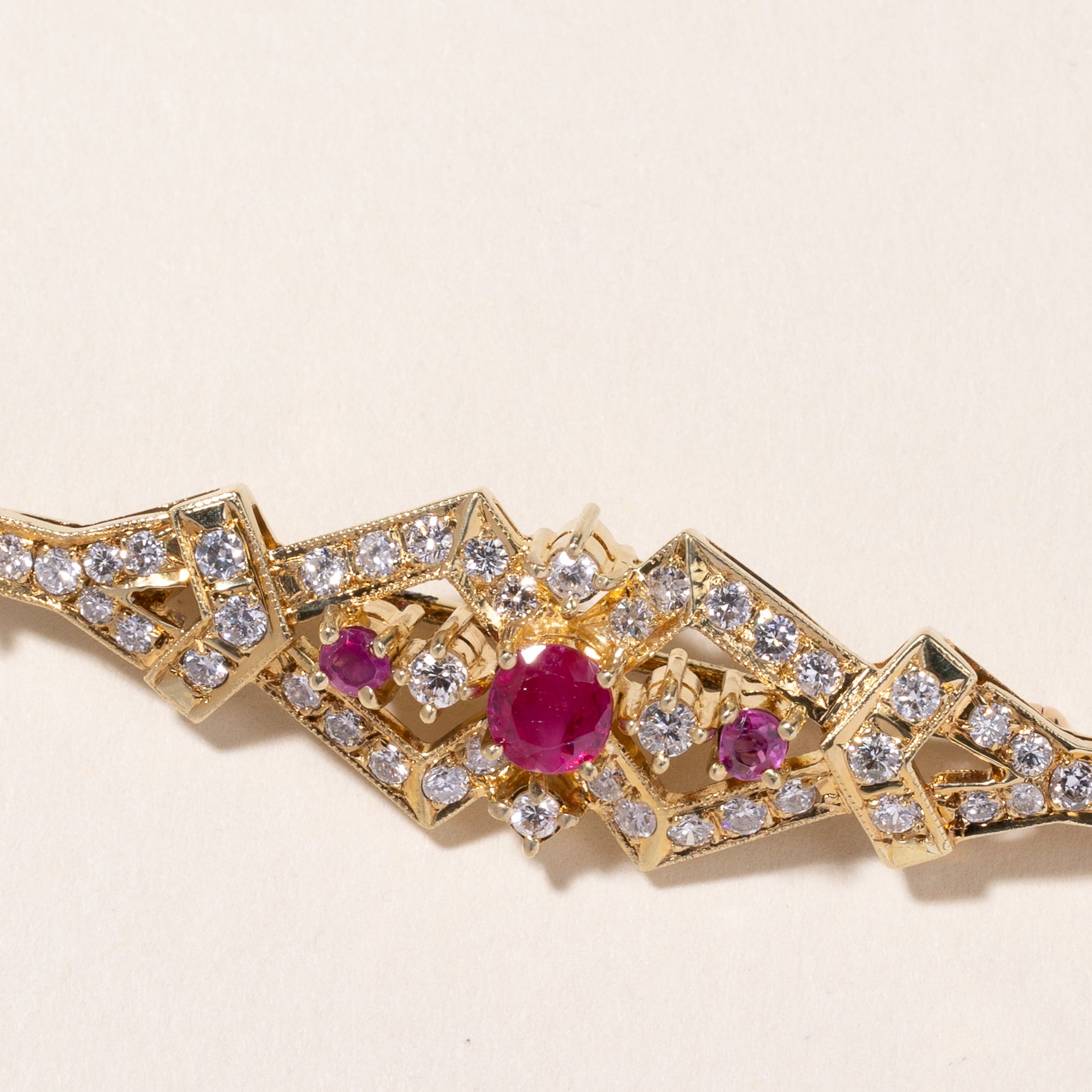 14k Yellow Gold Ruby & Diamond Brooch | 1.22ctw, 1.00ctw |