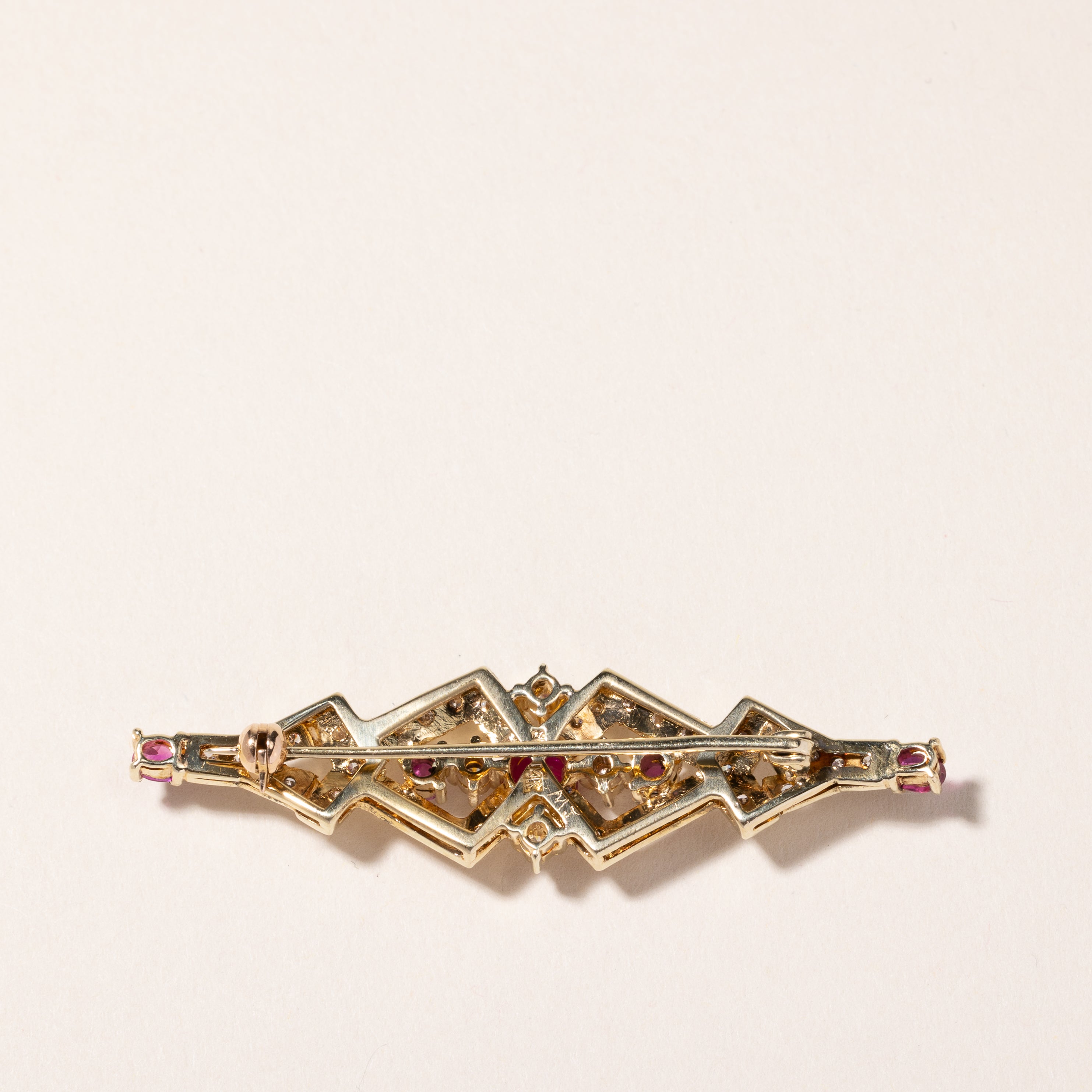 14k Yellow Gold Ruby & Diamond Brooch | 1.22ctw, 1.00ctw |