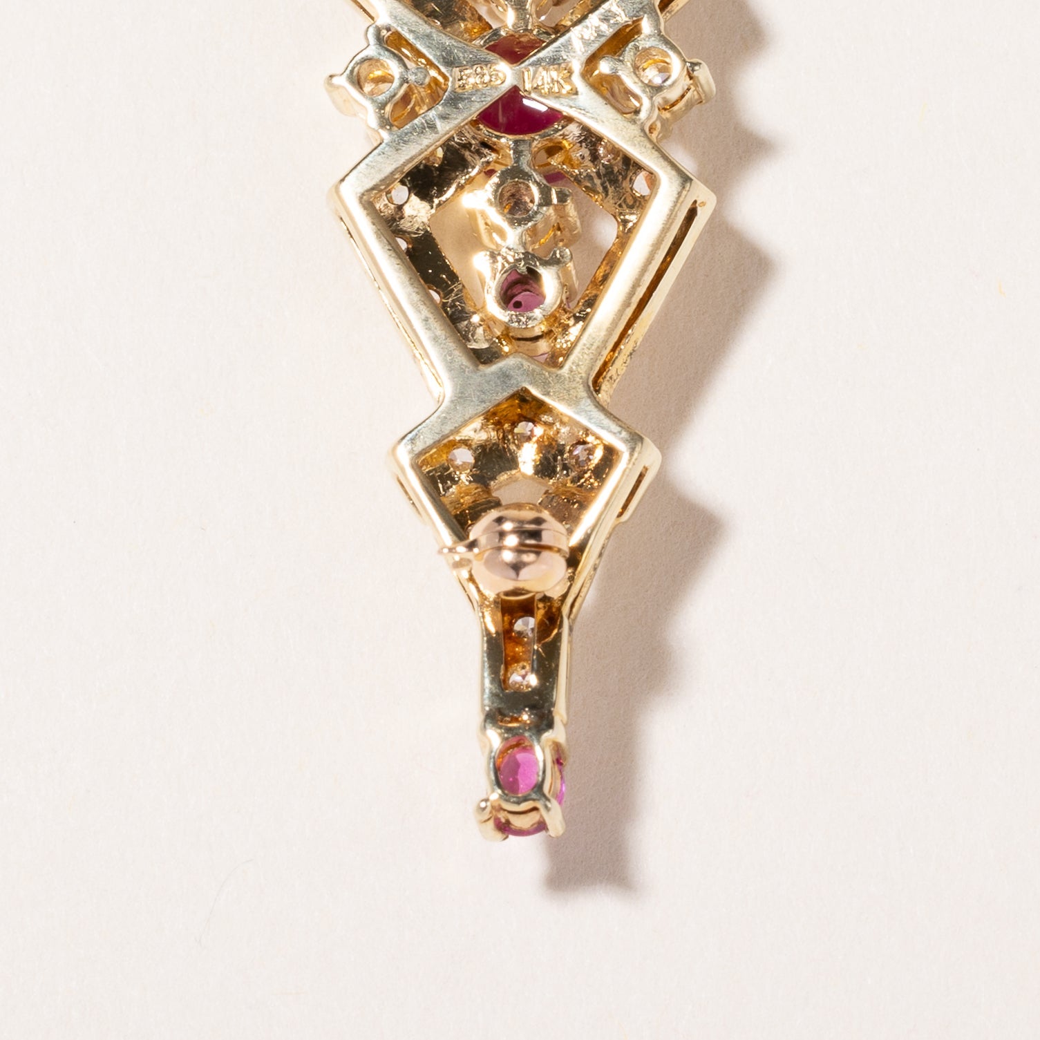 14k Yellow Gold Ruby & Diamond Brooch | 1.22ctw, 1.00ctw |