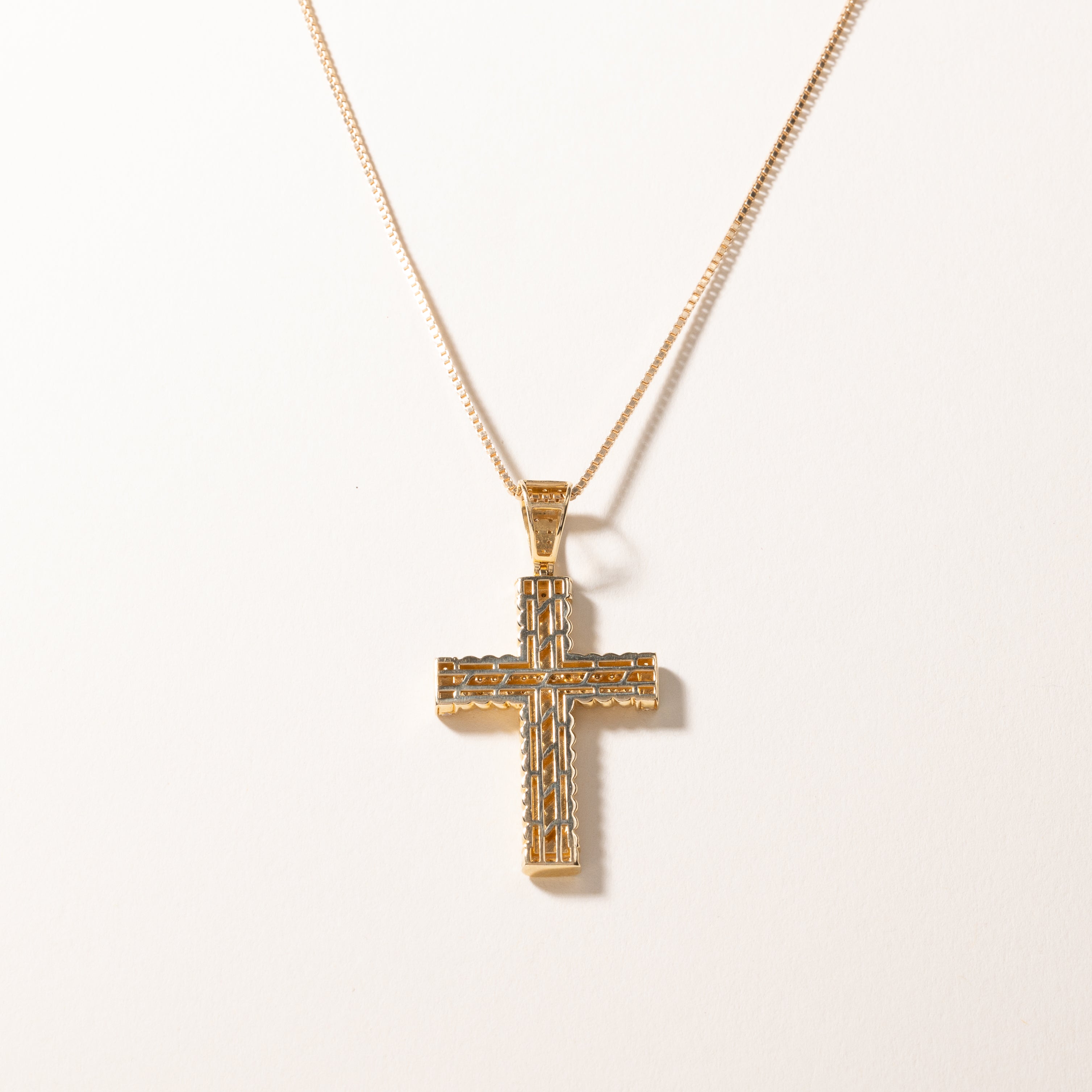 14k Yellow Gold Diamond Cross Necklace | 1.33ctw | 16"