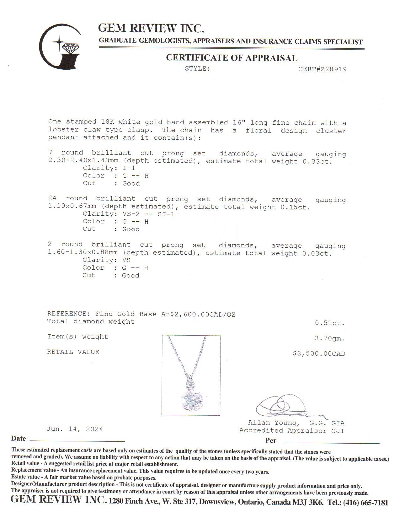 18k White Gold Diamond Necklace | 0.51ctw | 16"