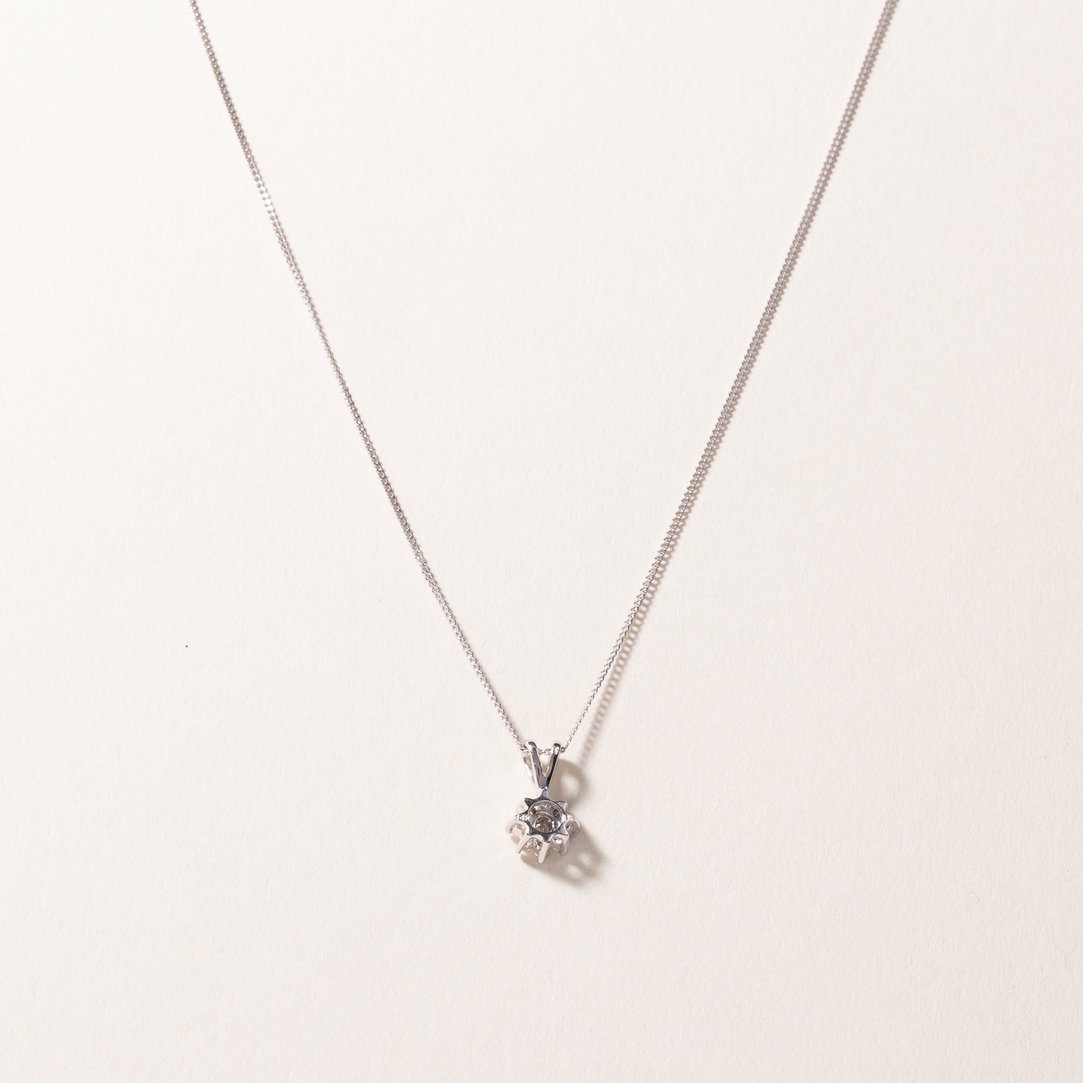 14k White Gold Diamond Cluster Necklace | 0.15ctw | 16"