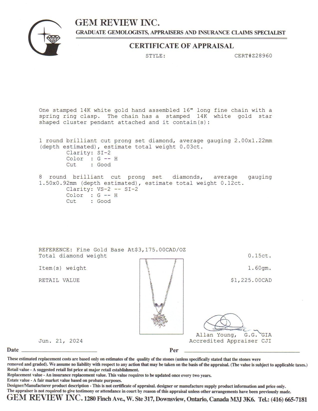 14k White Gold Diamond Cluster Necklace | 0.15ctw | 16"