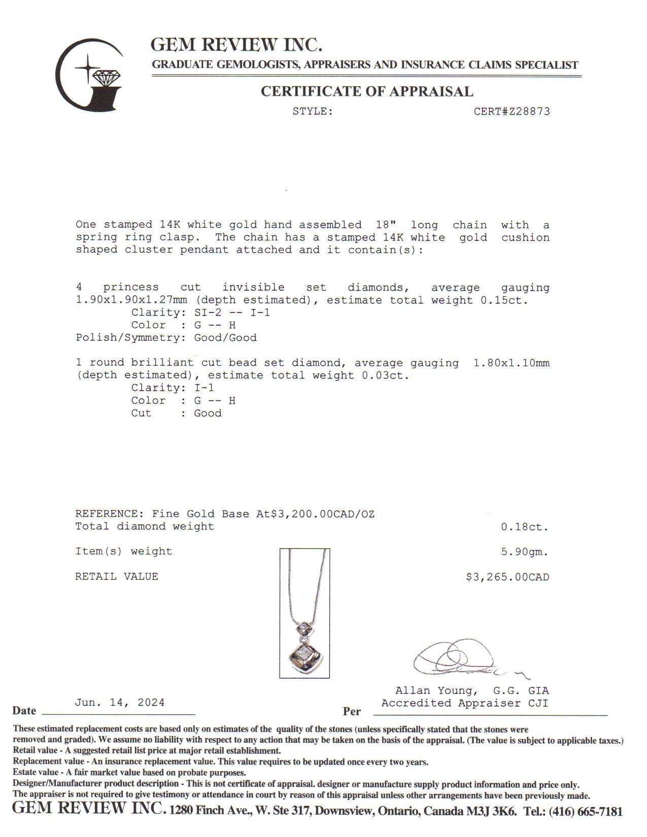 14k White Gold Diamond Necklace | 0.18ctw | 18"