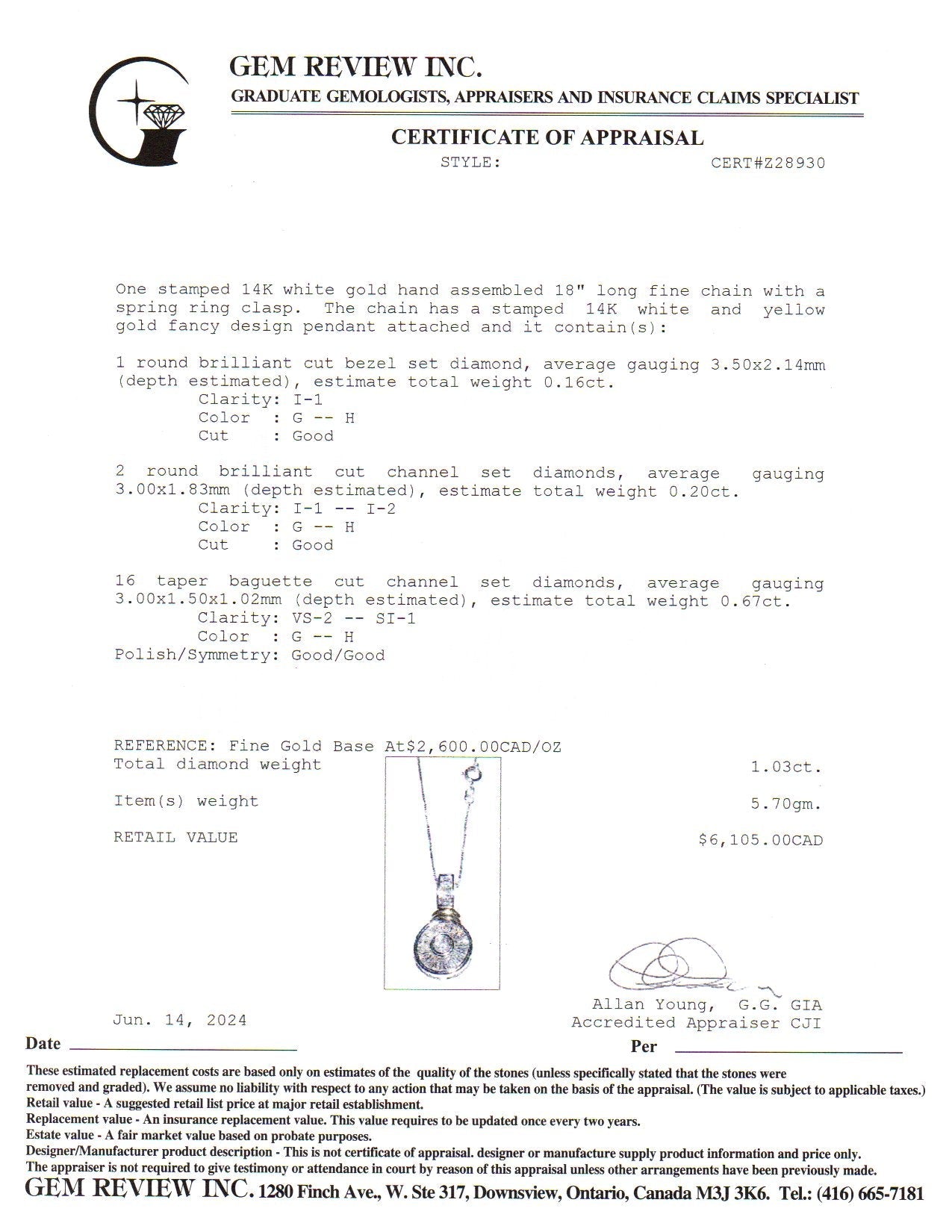 Collier en or blanc 14 carats et diamants | 1,03 ct au total | 45,7 cm