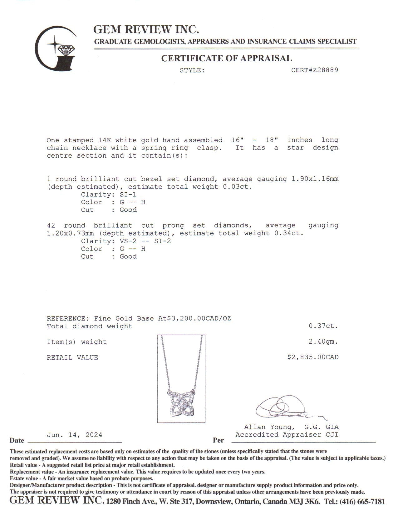 14k White Gold Diamond Necklace | 0.37ctw | 16"-18"