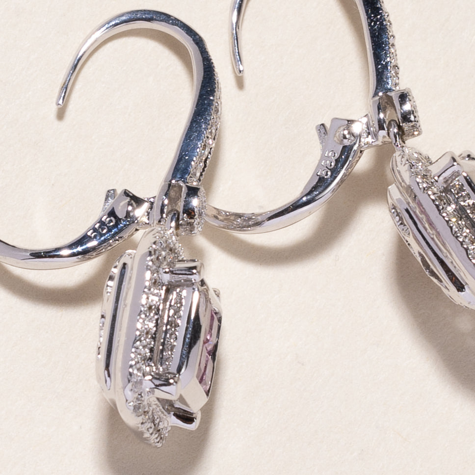 Boucles d'oreilles pendantes en or blanc 14 carats, saphir rose et diamants | 0,78 ct, 0,34 ct |