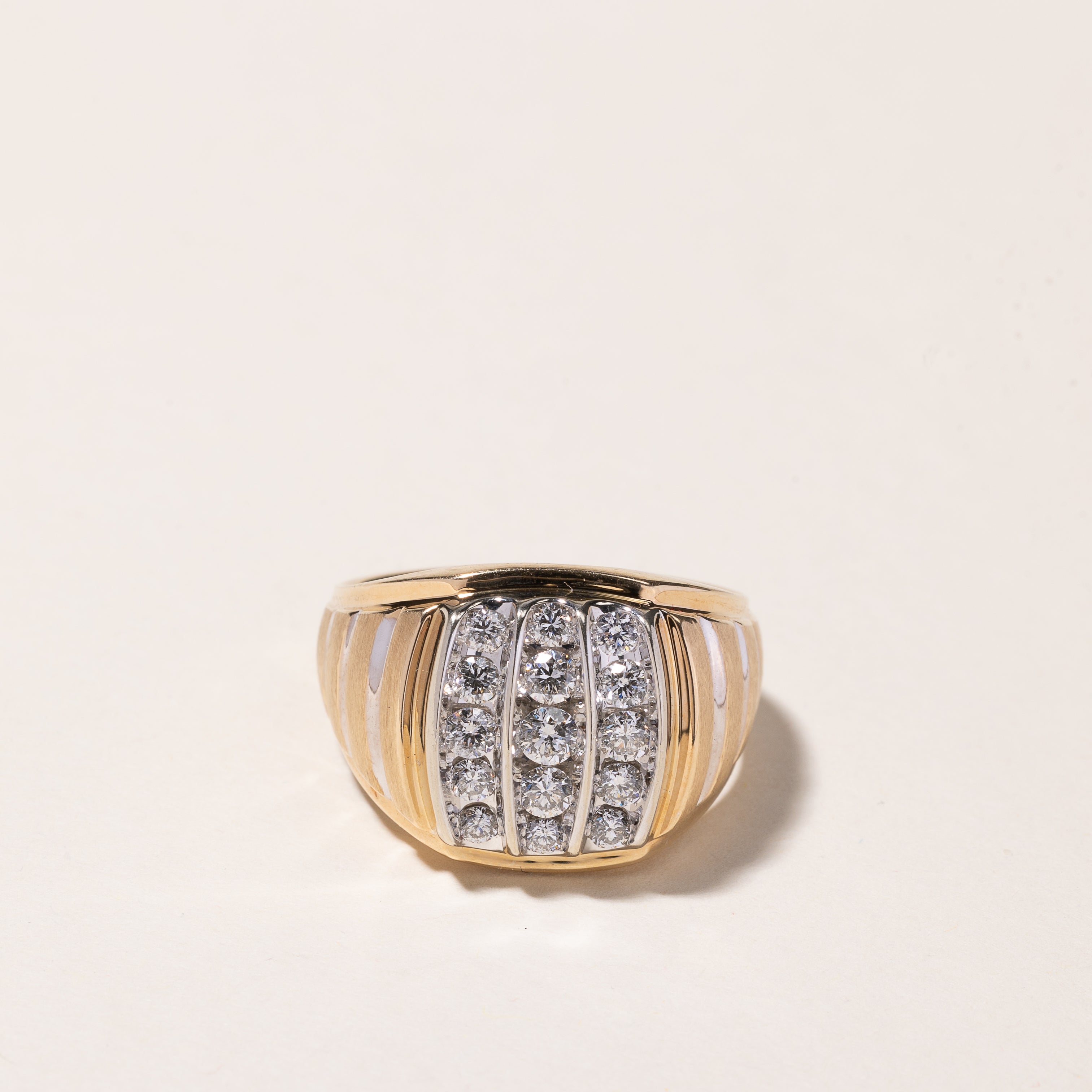 Bague en or jaune 10 carats sertie de diamants sur 5 rangs | 1,05 ct au total | Taille 10