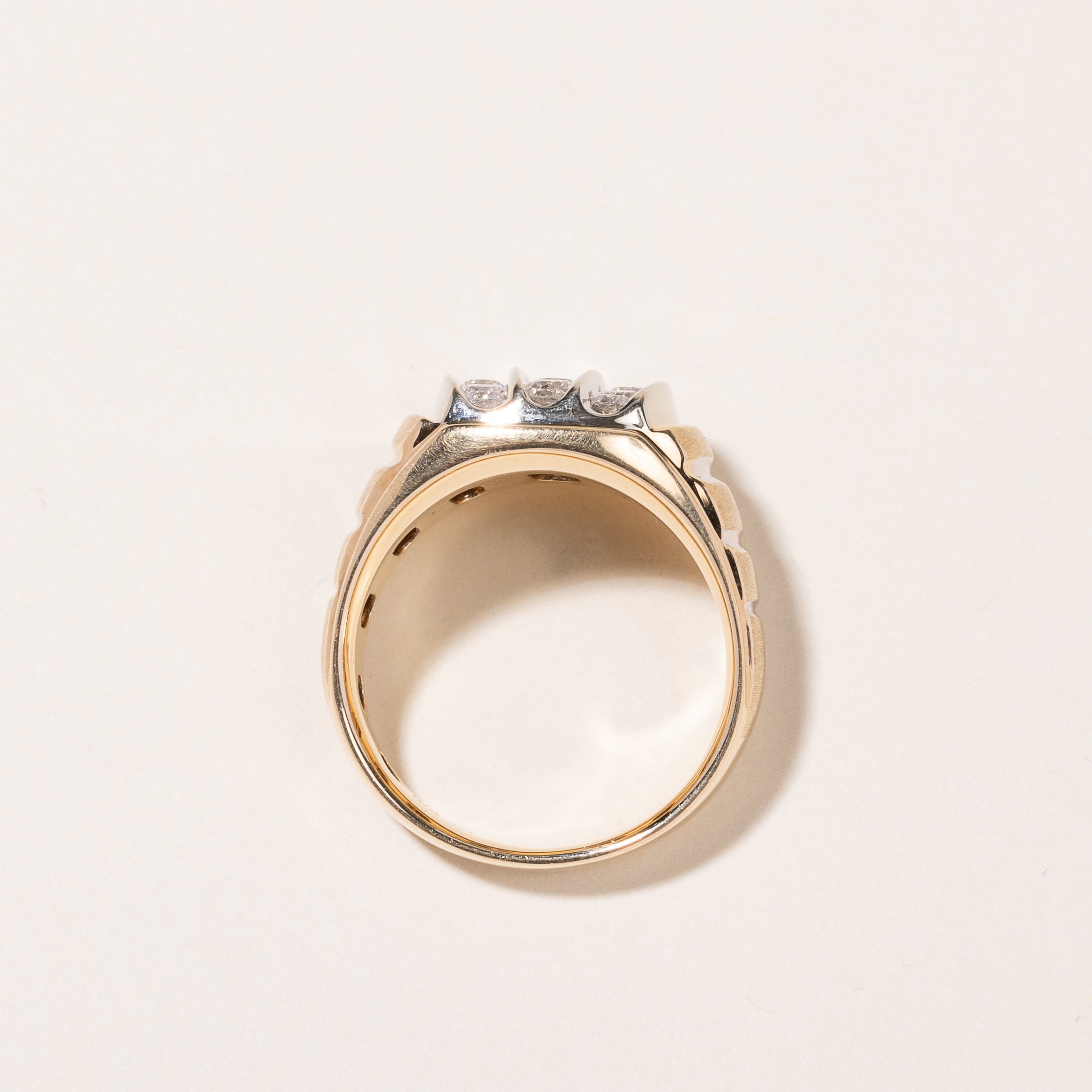 Bague en or jaune 10 carats sertie de diamants sur 5 rangs | 1,05 ct au total | Taille 10