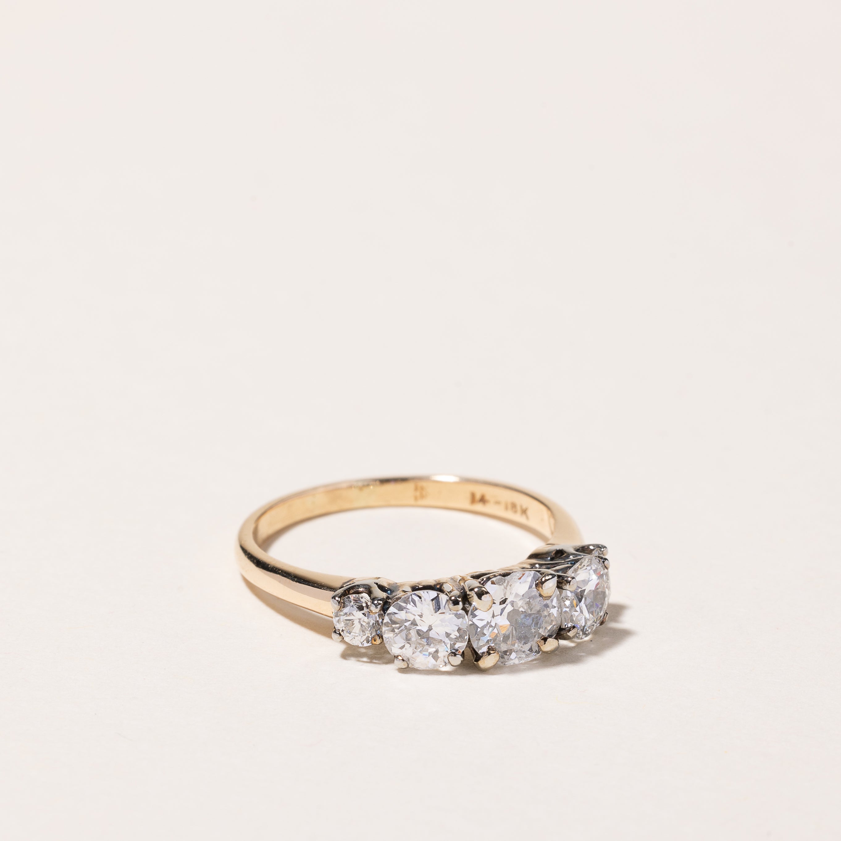 14k-18k Yellow Gold Three Stone Diamond Engagement Ring | 1.48ctw | SZ 7.25