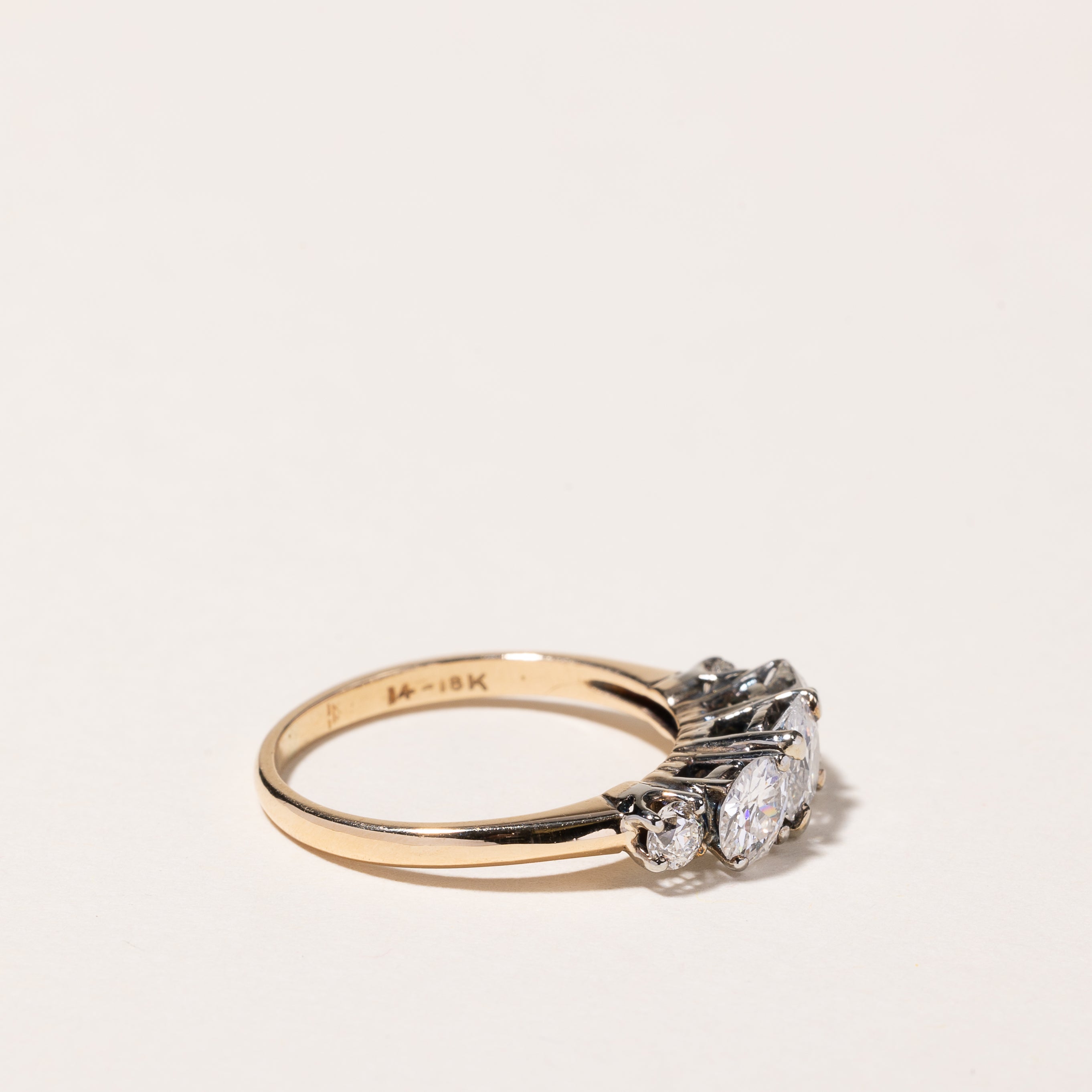 14k-18k Yellow Gold Three Stone Diamond Engagement Ring | 1.48ctw | SZ 7.25