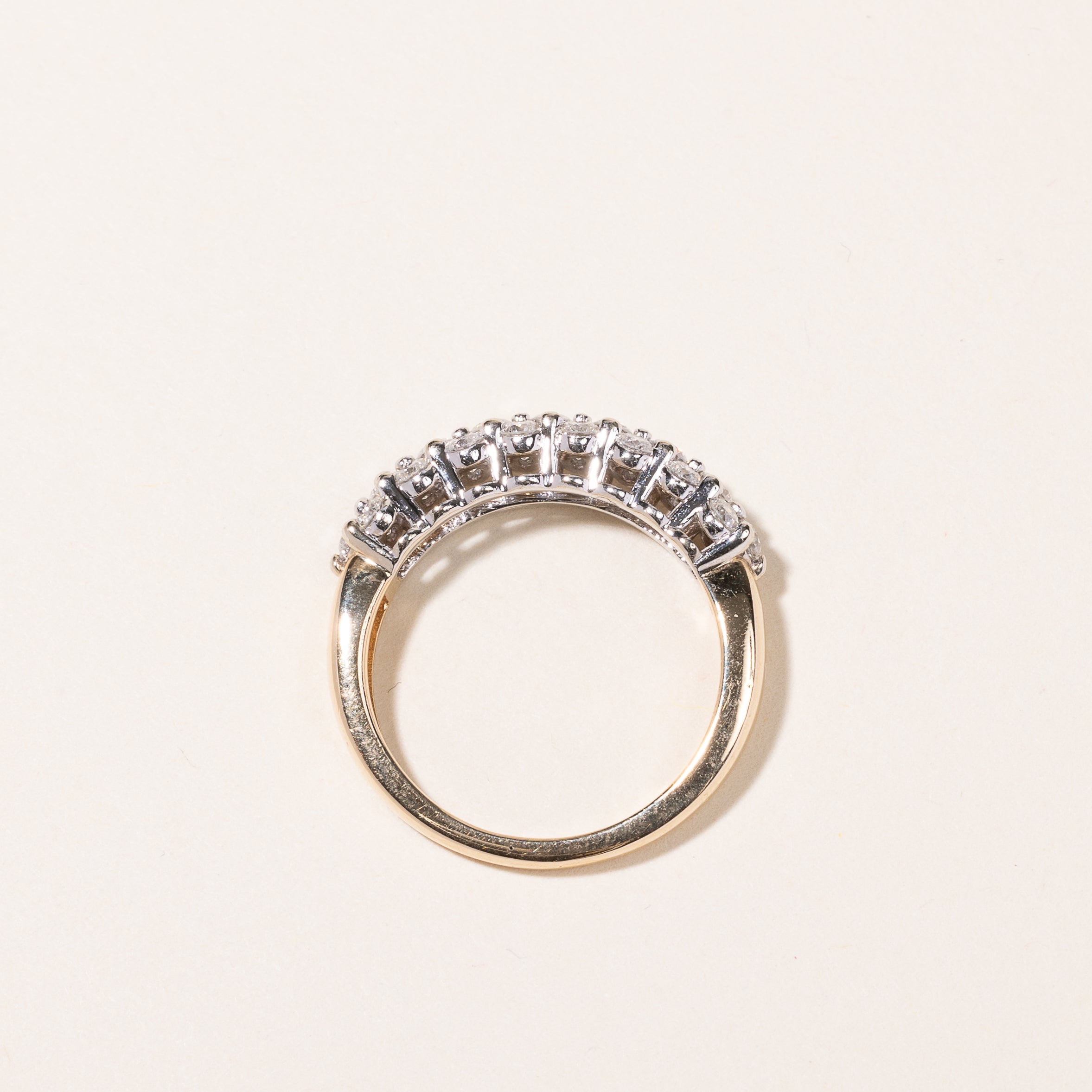 14k Yellow Gold Triple Row Diamond Ring | 0.93ctw | SZ 7